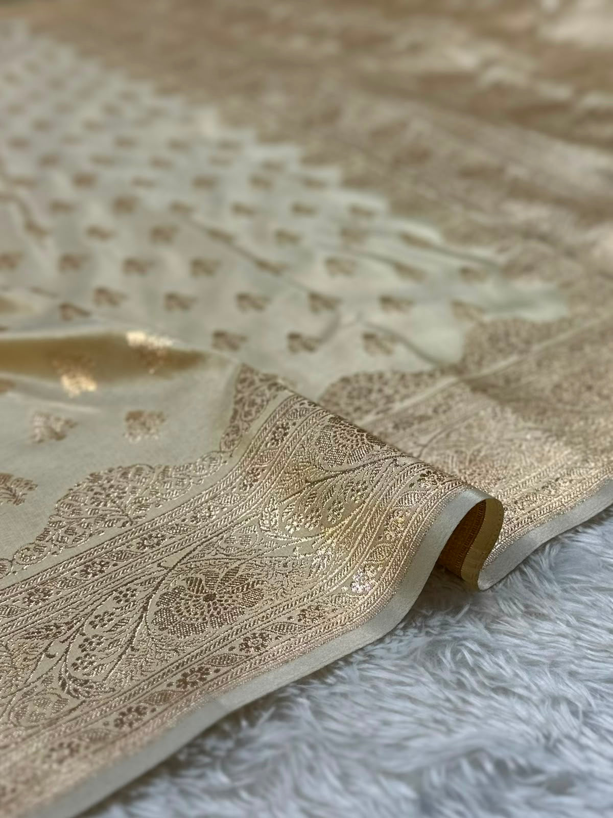 Beige Color Satin Silk Banarasi Saree