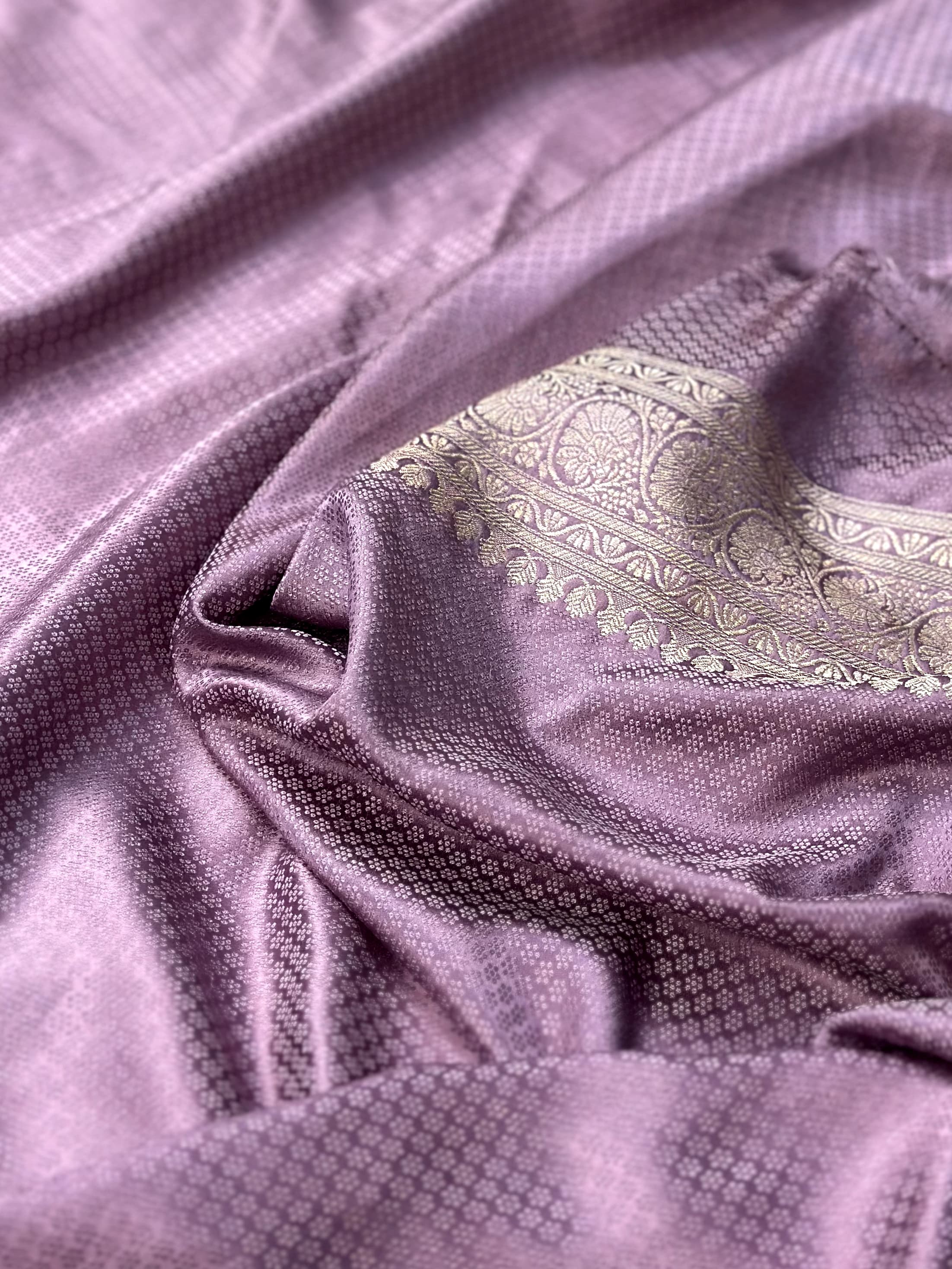 Lavender Mashru Silk Zari Jaal with Banarasi Border Saree