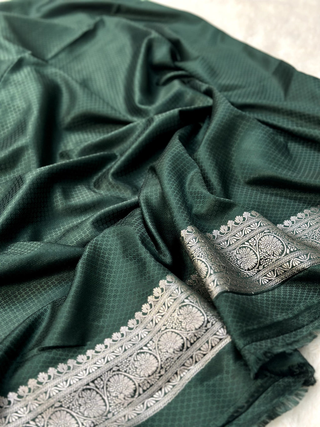 Bottle Green Mashru Silk Zari Jaal with Banarasi Border Saree