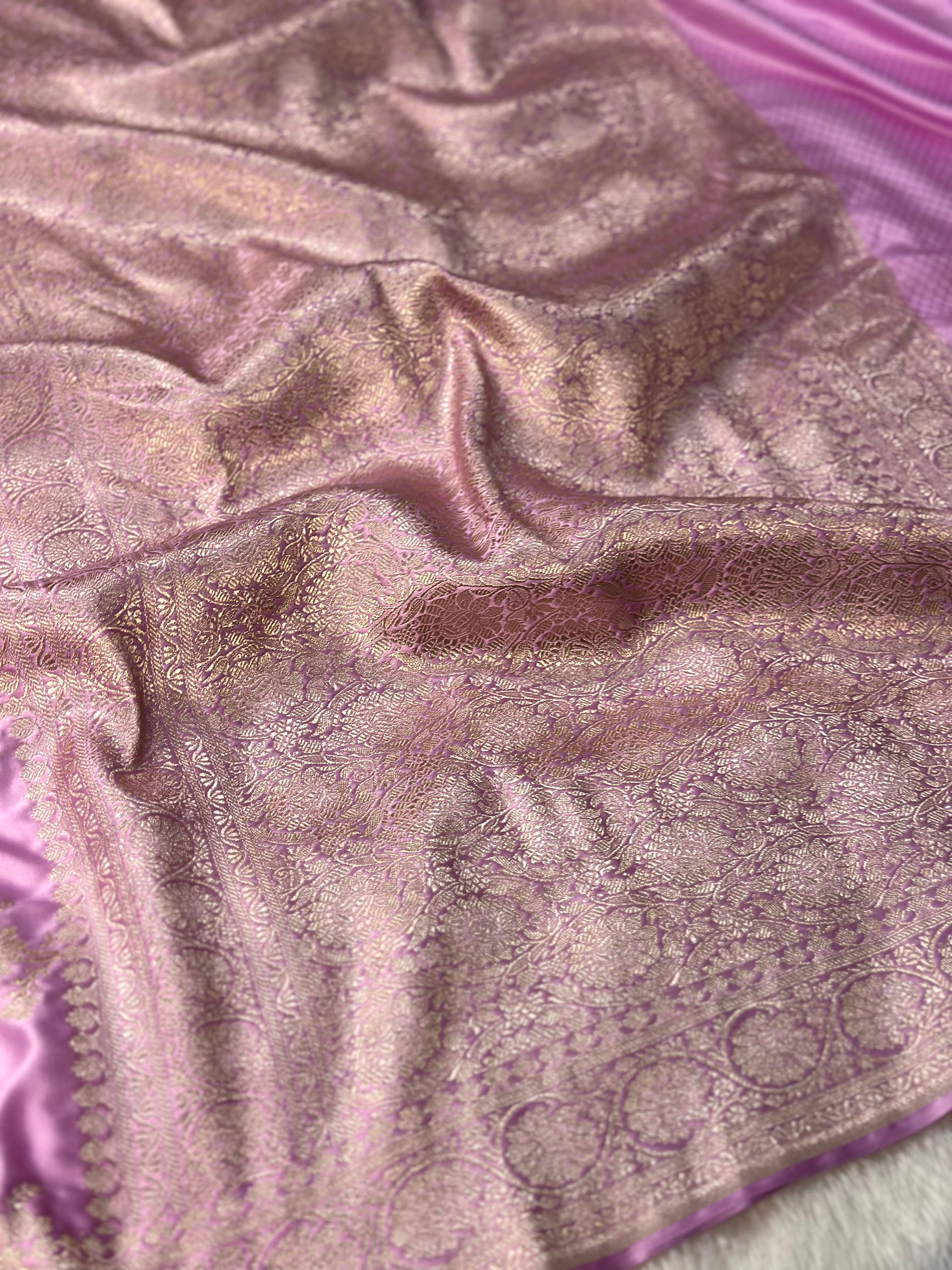Lavender Mashru Silk Zari Jaal with Banarasi Border Saree