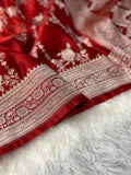 Red Mashru Silk Zari Jaal with Banarasi Border Saree