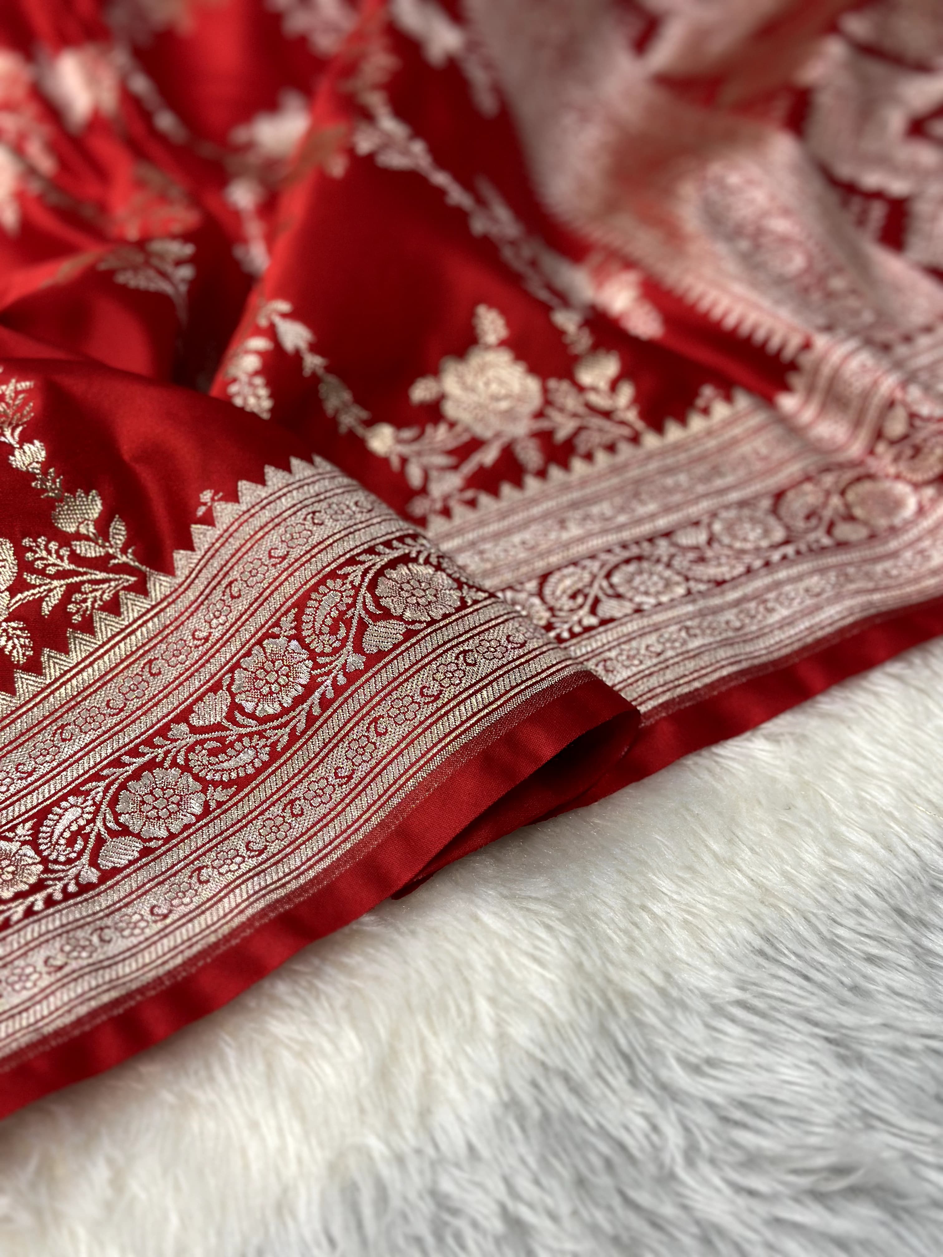 Red Mashru Silk Zari Jaal with Banarasi Border Saree