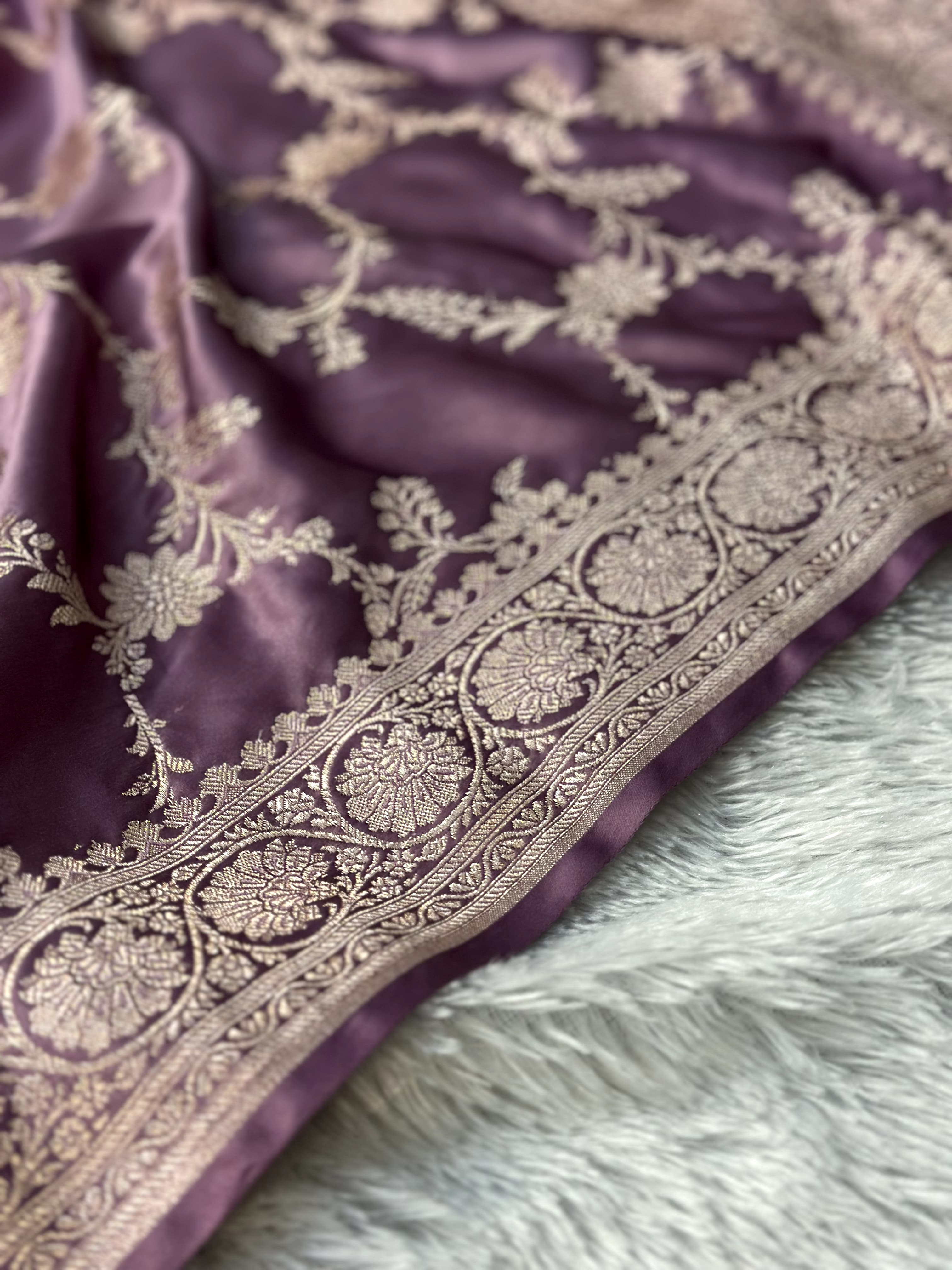 Lavender Mashru Silk Zari Jaal with Banarasi Border Saree
