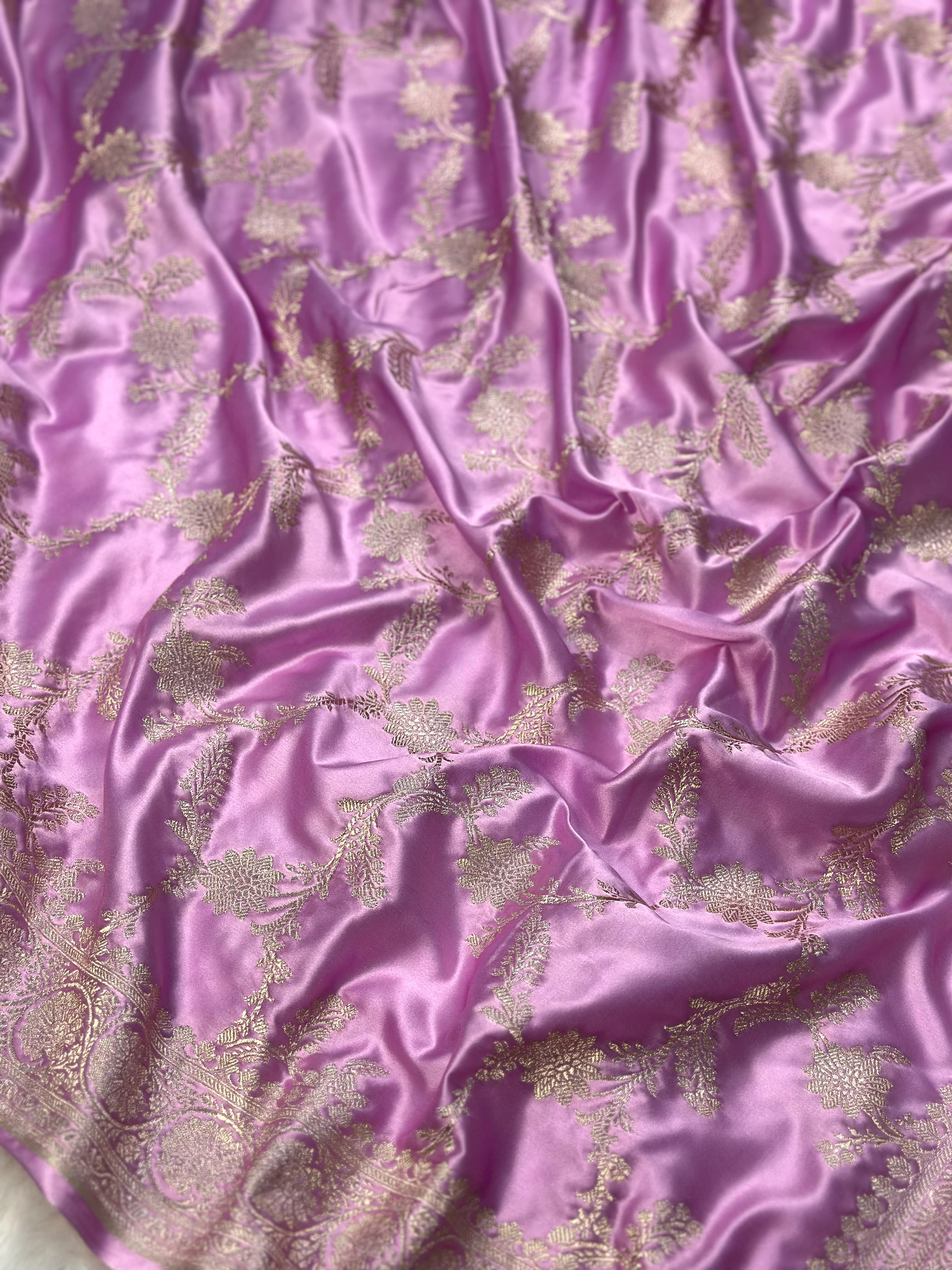 Lavender Mashru Silk Zari Jaal with Banarasi Border Saree