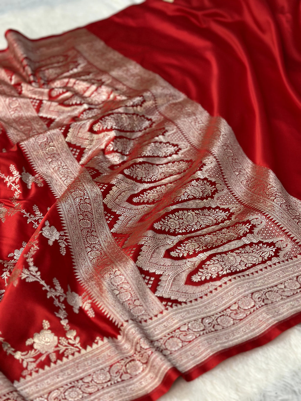 Red Mashru Silk Zari Jaal with Banarasi Border Saree