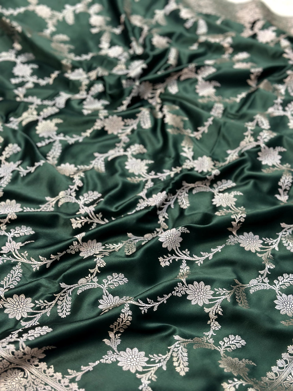 Bottle Green Mashru Silk Zari Jaal with Banarasi Border Saree