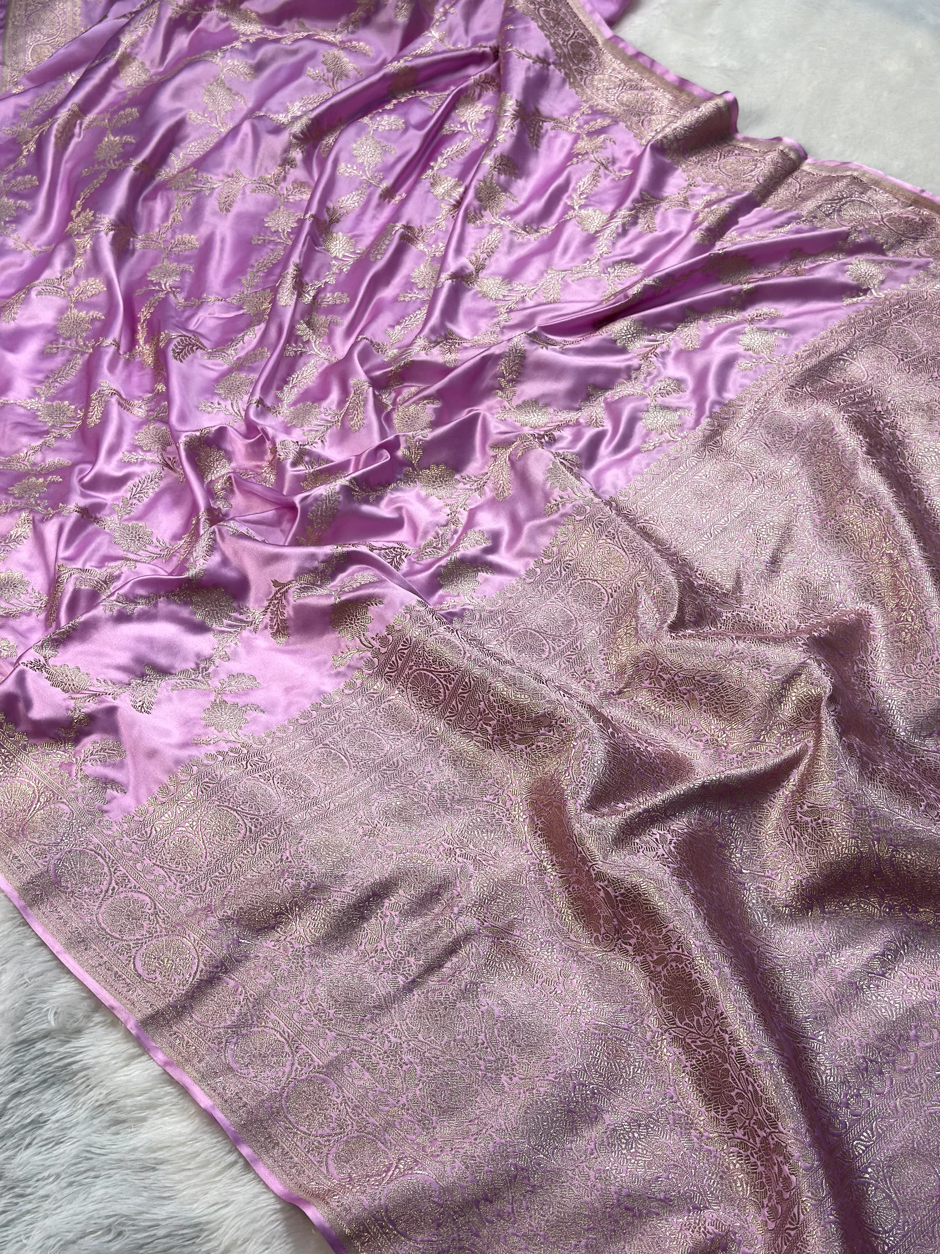 Lavender Mashru Silk Zari Jaal with Banarasi Border Saree