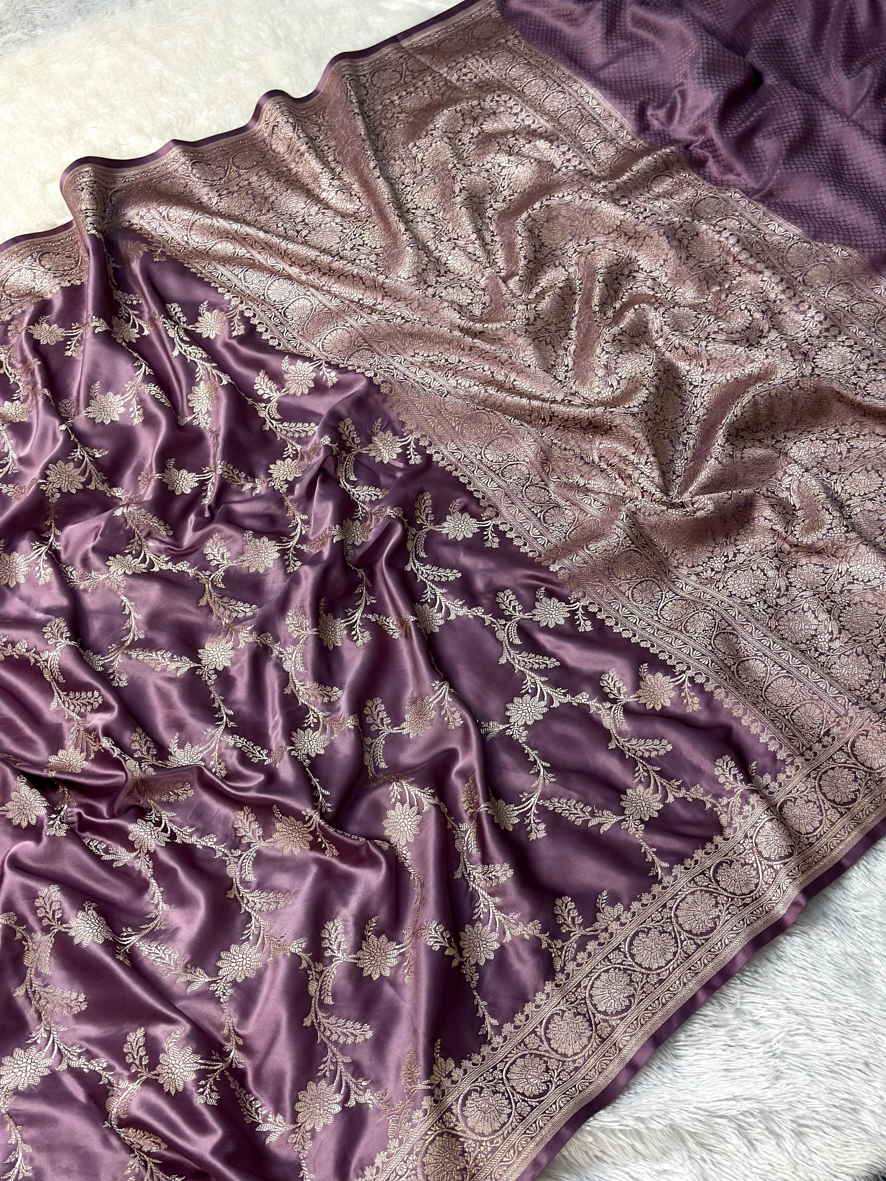 Lavender Mashru Silk Zari Jaal with Banarasi Border Saree