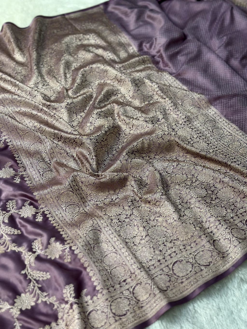 Lavender Mashru Silk Zari Jaal with Banarasi Border Saree