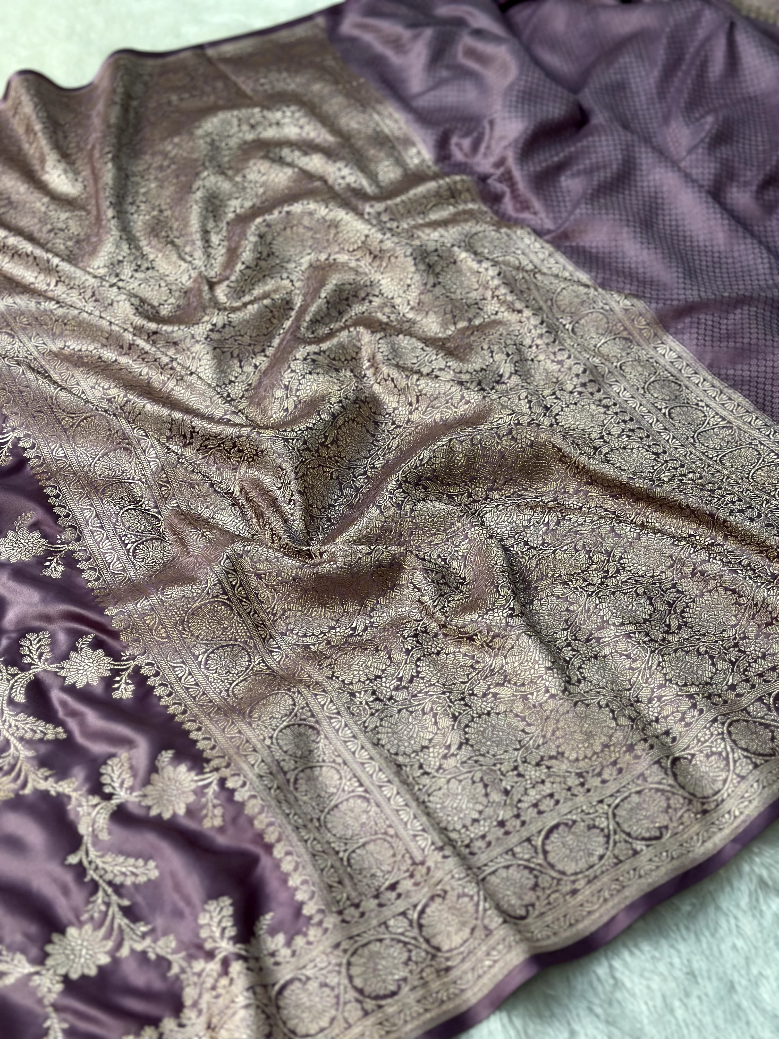 Lavender Mashru Silk Zari Jaal with Banarasi Border Saree