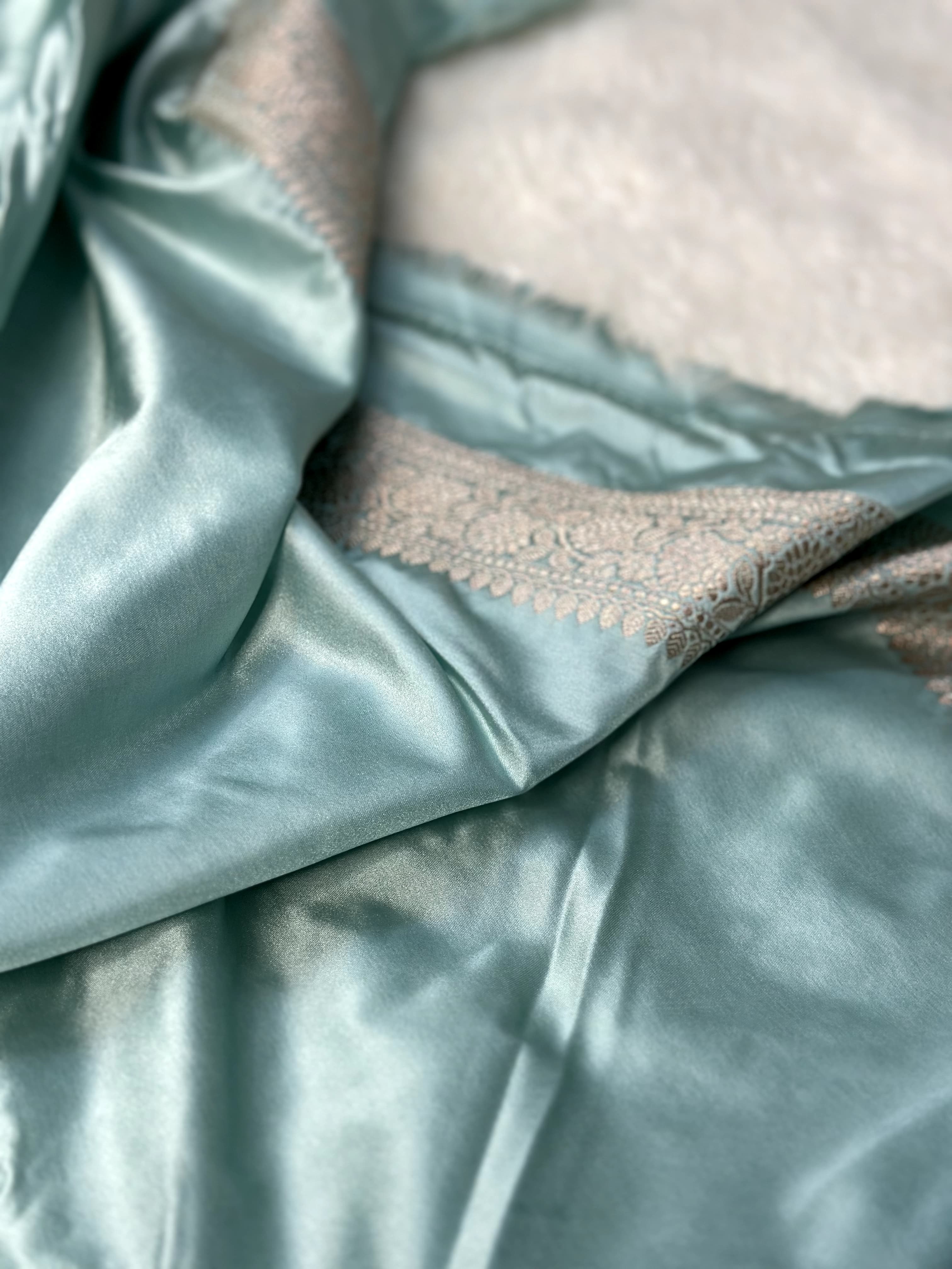 Powder Blue Mashru Silk Zari Booti with Banarasi Border Saree