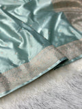 Powder Blue Mashru Silk Zari Booti with Banarasi Border Saree