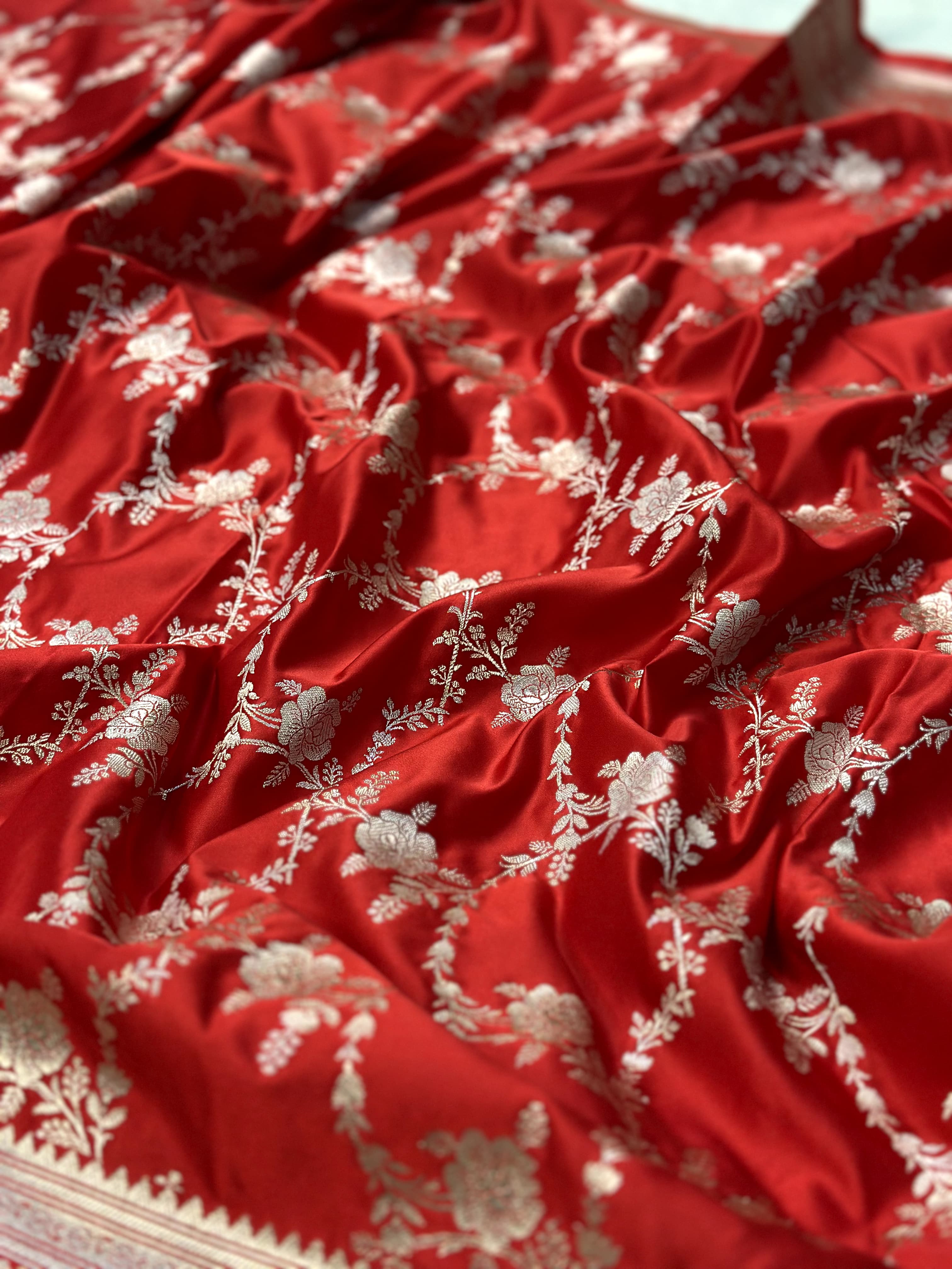 Red Mashru Silk Zari Jaal with Banarasi Border Saree