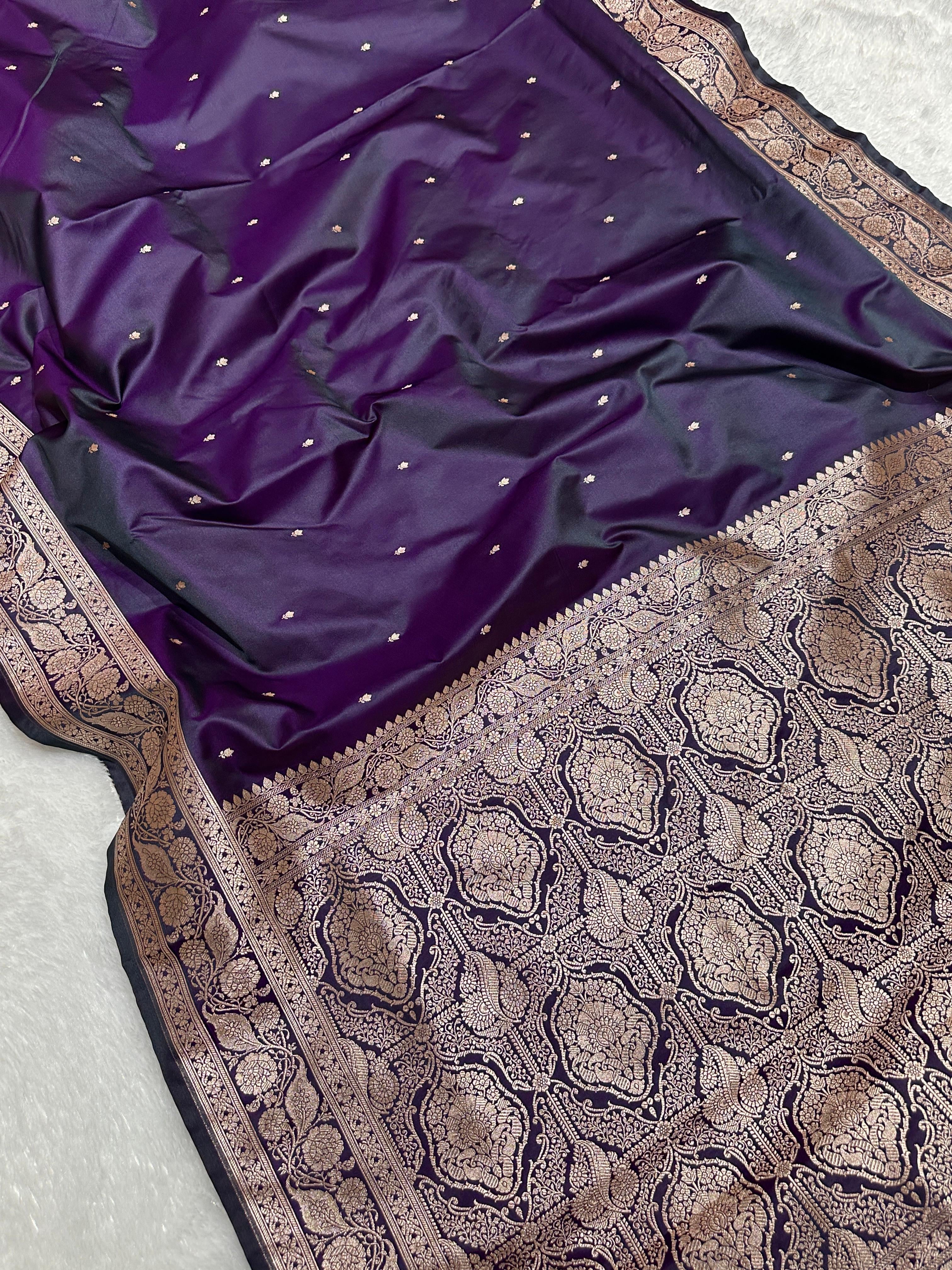 Banarasi Purple with Gold Buti Mashru Silk Saree with Grand Pallu