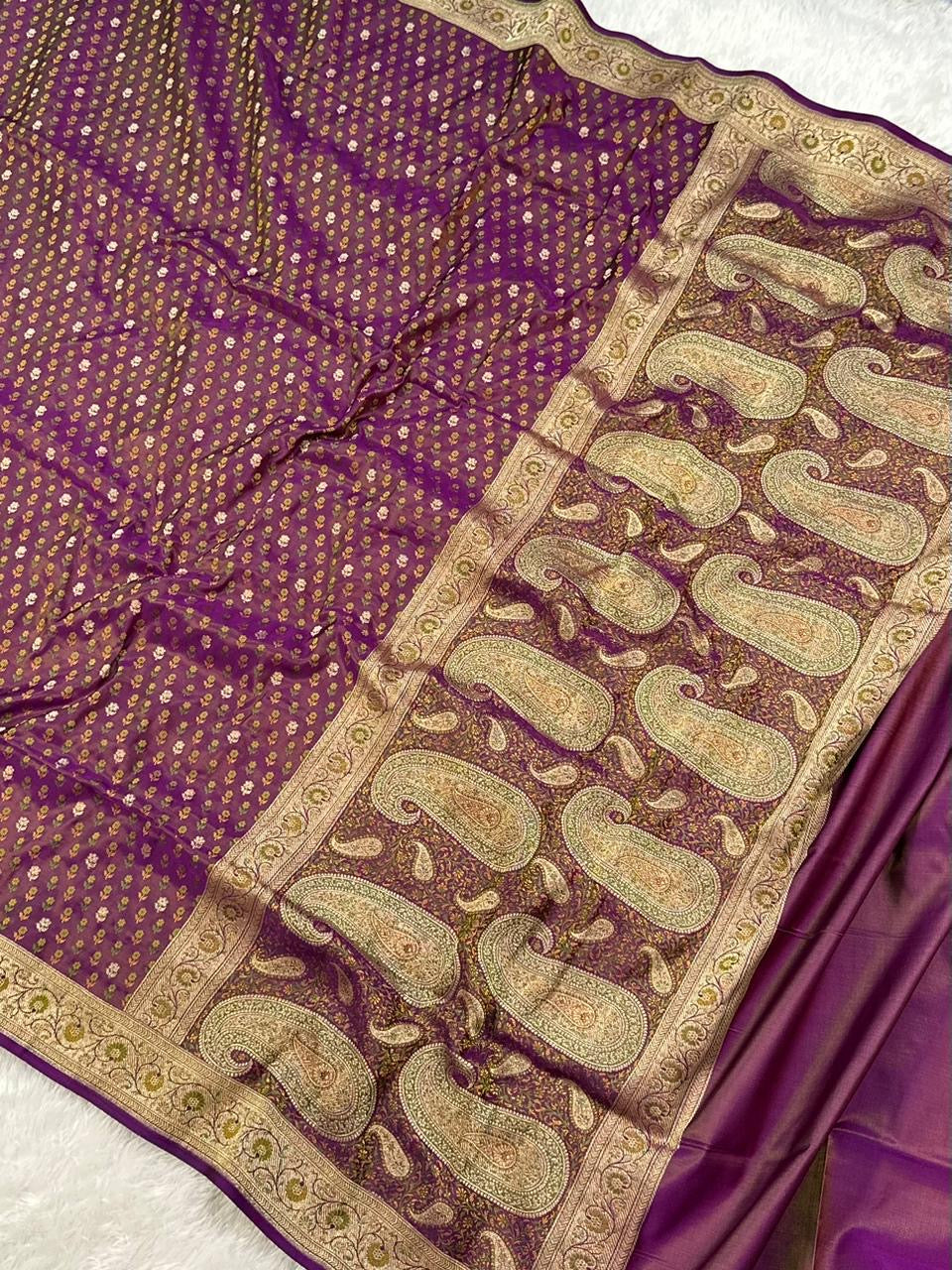 Jamawar Pattern Meenedar Buti Satin Katan Silk Banarasi Saree