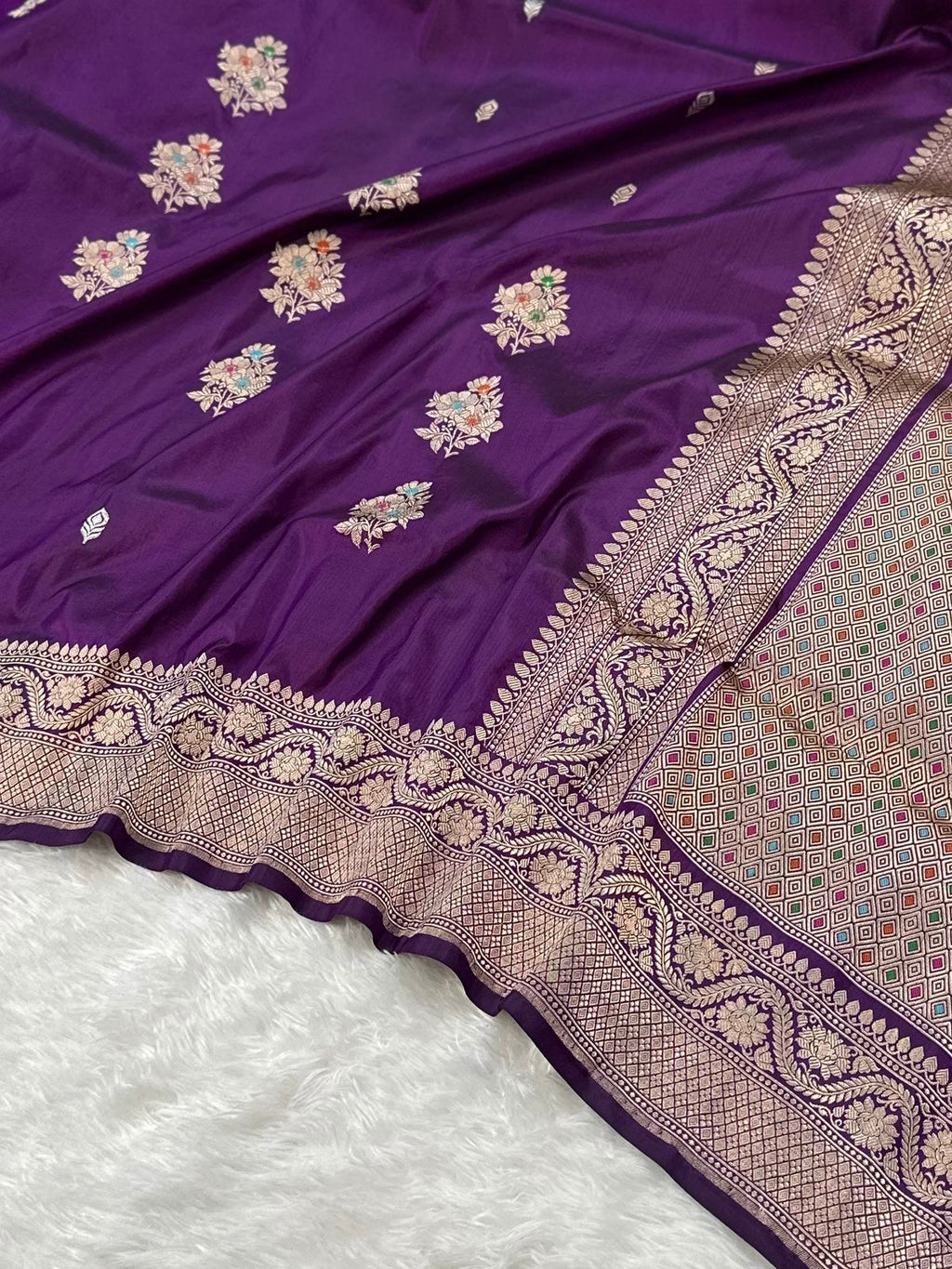 Purple Handwoven Pure katan kadua Banarasi Silk Saree