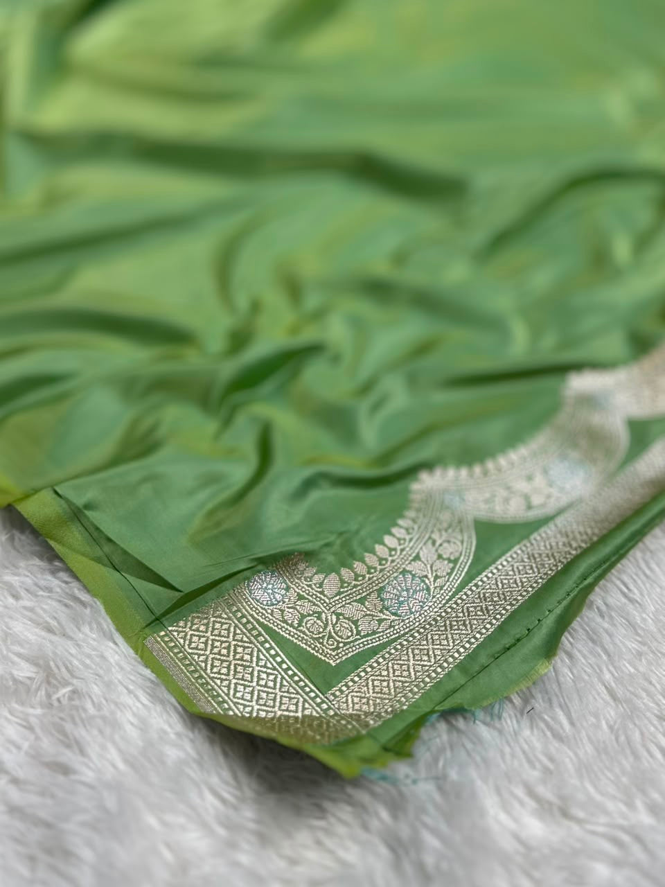 Sage Green Mashru Silk Banarasi Saree