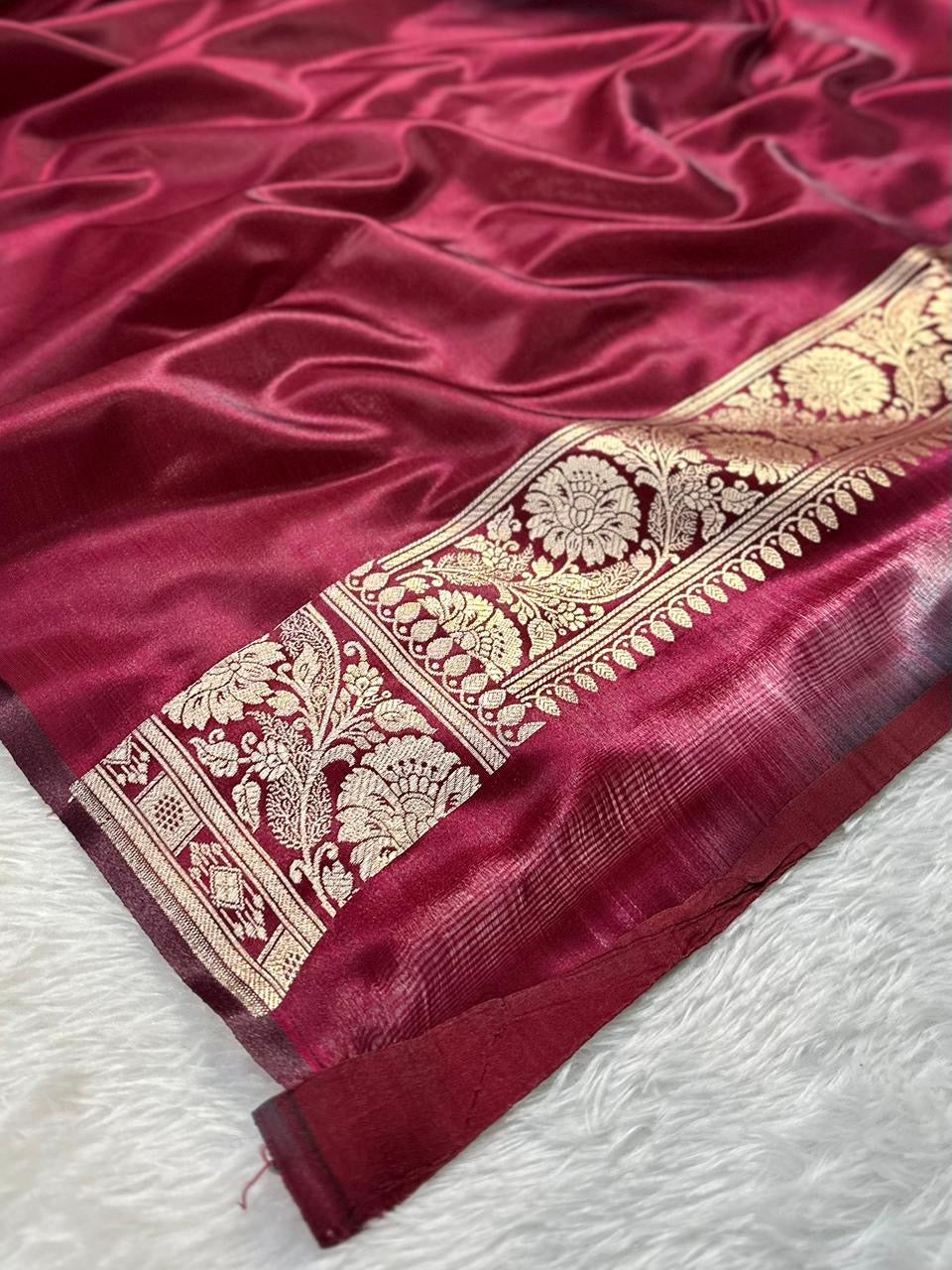Maroon Booti Satin Silk Saree