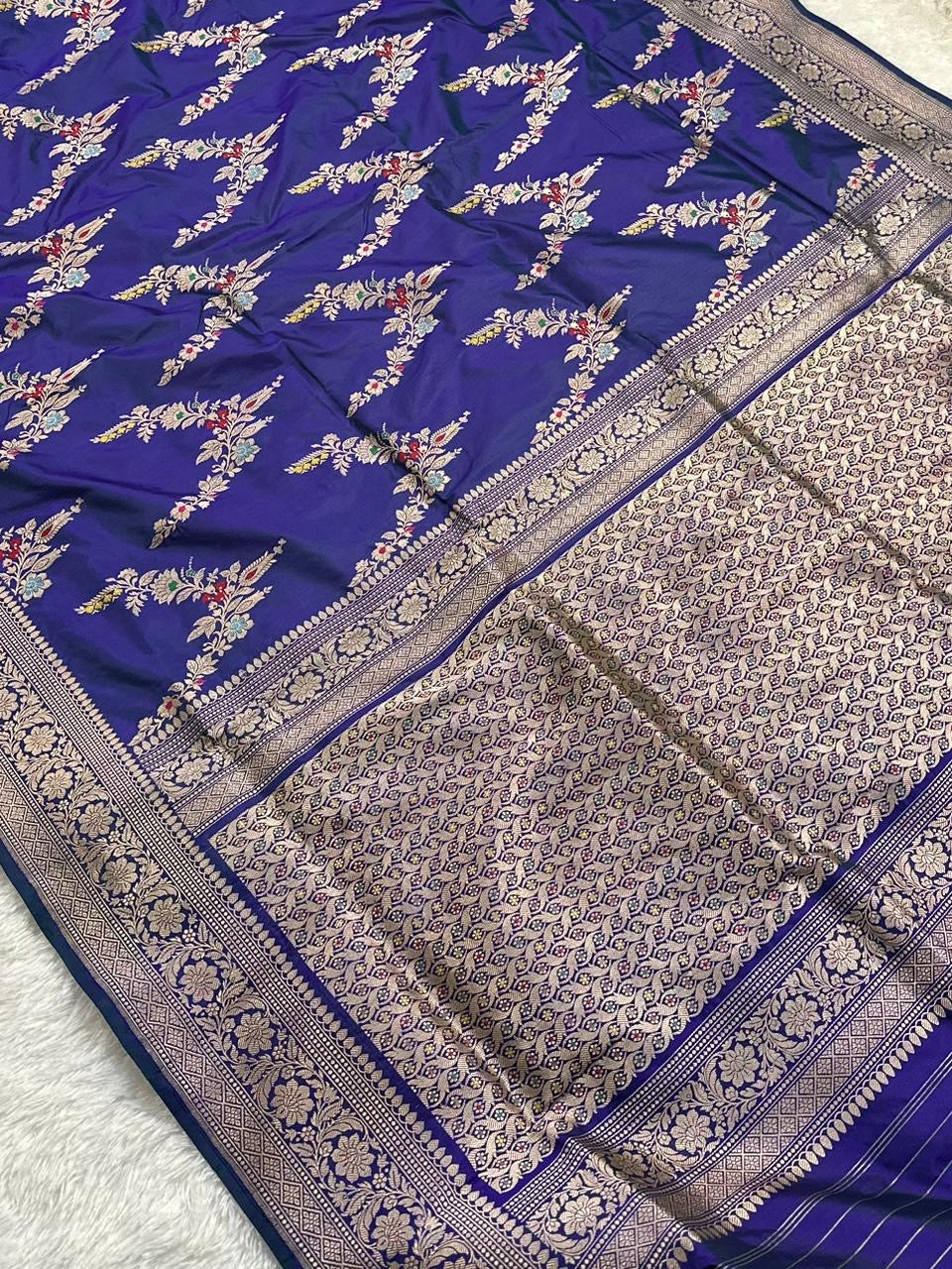 Dual Shade Pure Katan Silk Kadua Weave Banarasi Saree with Menakari Jaal Pattern