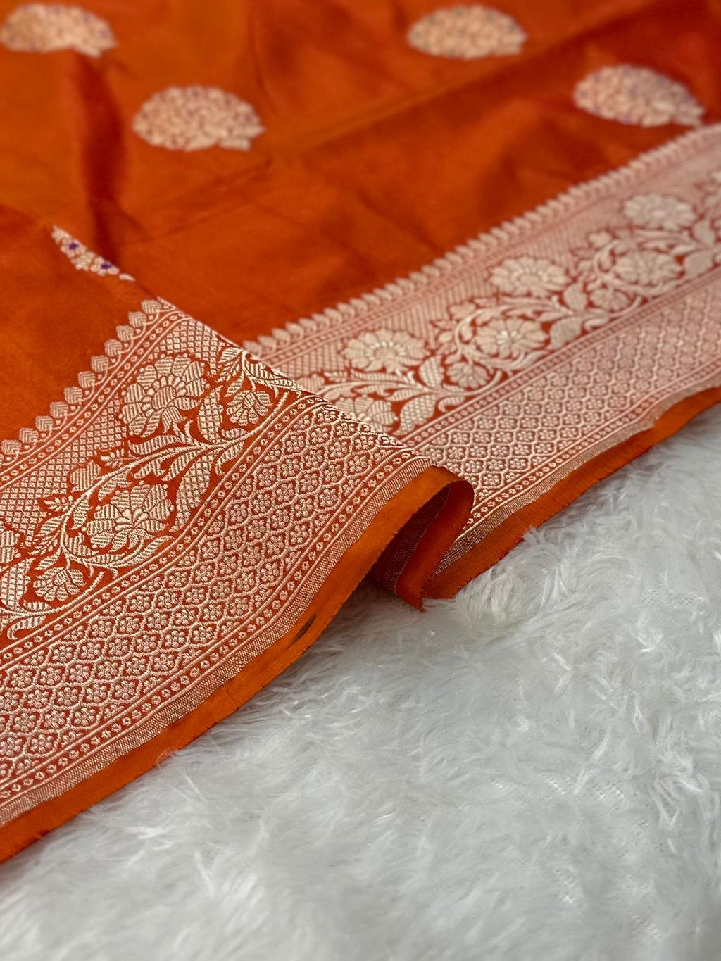 Orange Handwoven Pure kadua Banarasi Silk Saree