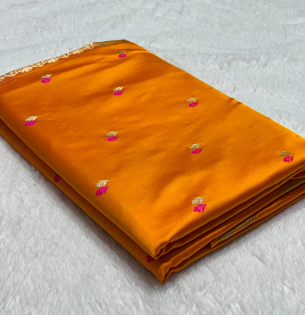 Dot Buta Saffron Orange Mashru Silk Banarasi Saree