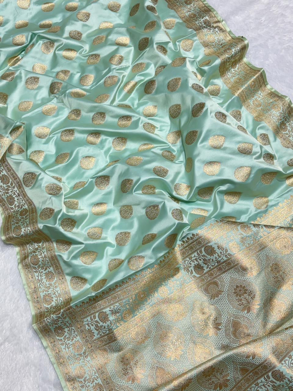 Light Blue Buta Mashru Silk Premium Banarasi Gold Zari Saree
