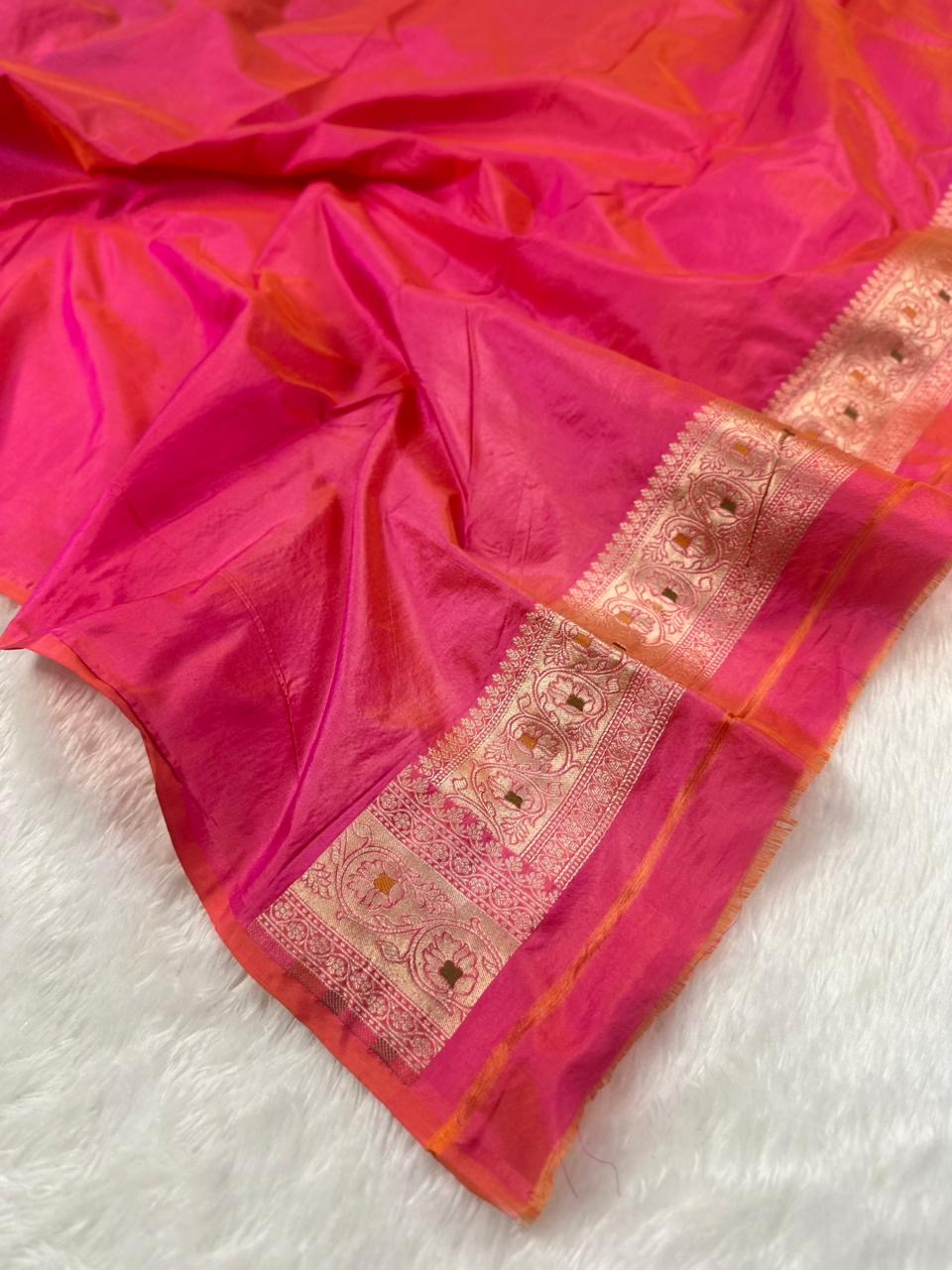 Dual Pink Pure Banarasi Silk Saree – Meenakari Jaal | Authentic Banaras