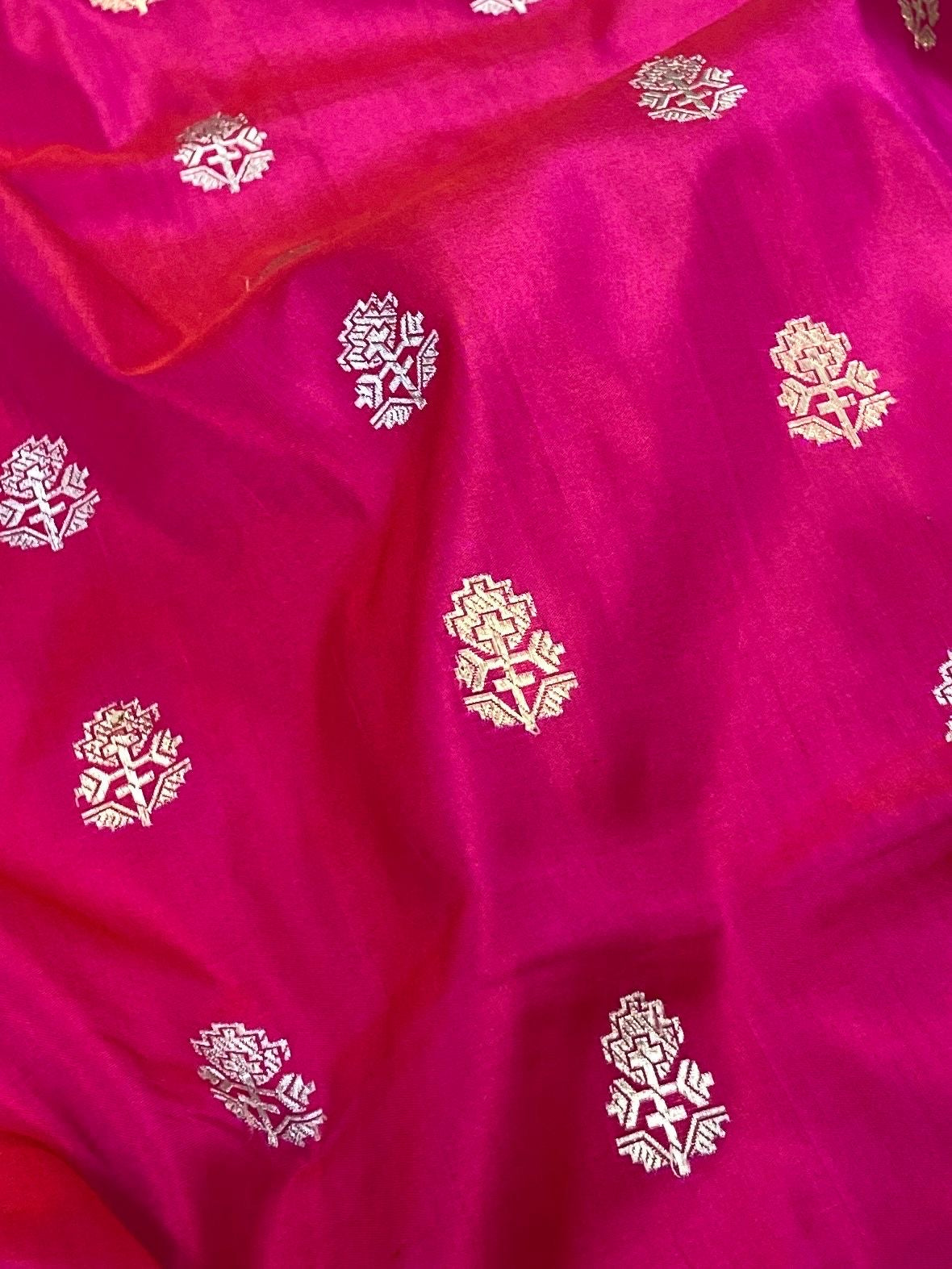 Rani Pink Handwoven Pure katan kadua Sona Rupa Banarasi Silk Saree
