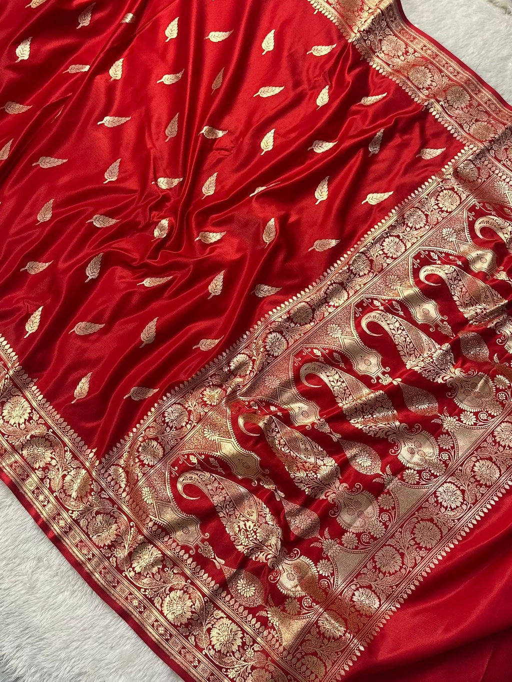 Bridal   Red   Booti   Satin   Silk   Saree