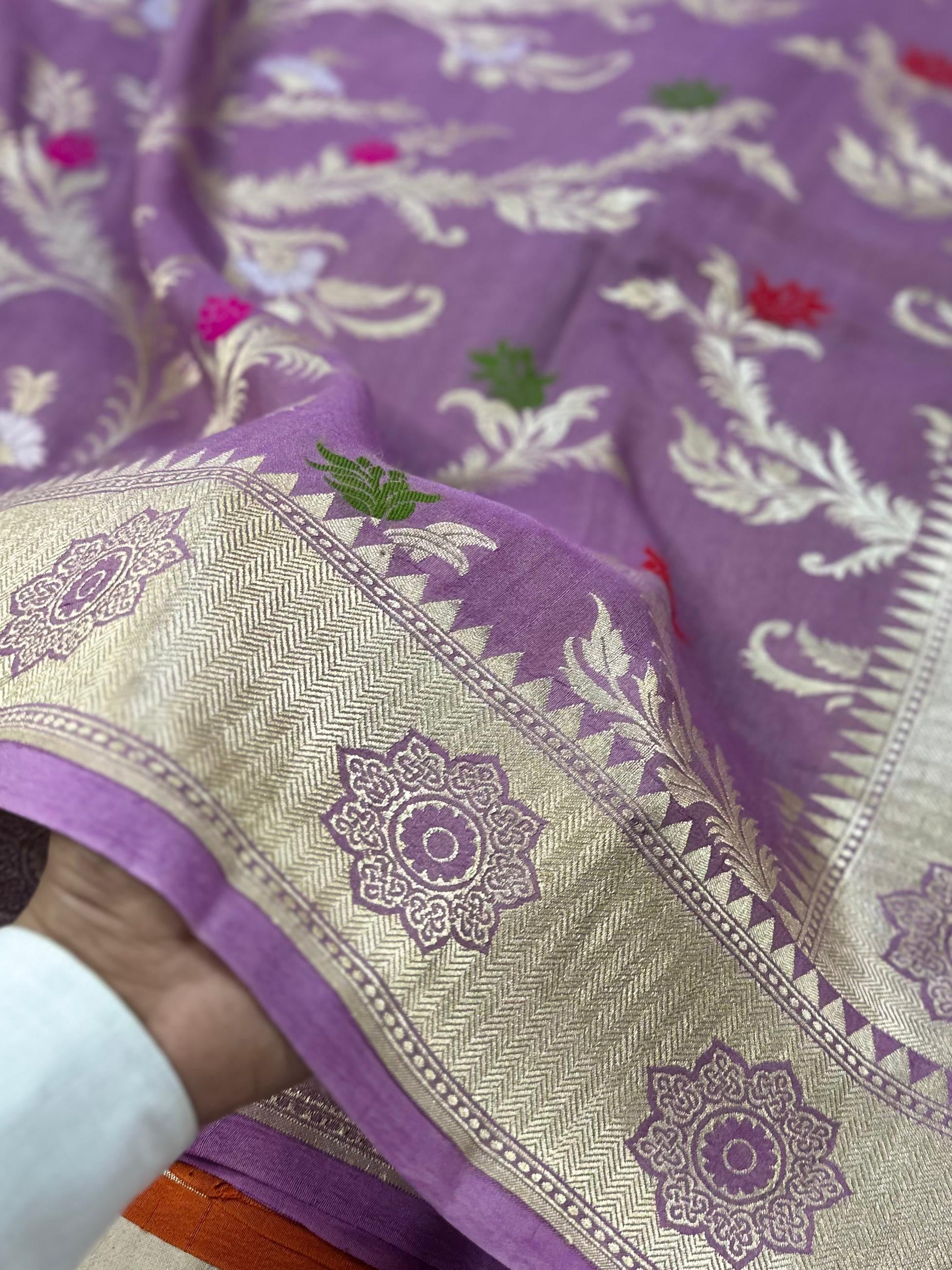 Pure Desi Tussar Lavender Meenakari Jangla Pattern
