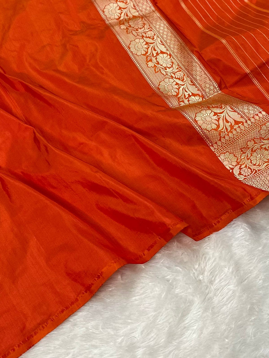 Orange Handwoven Pure kadua Banarasi Silk Saree