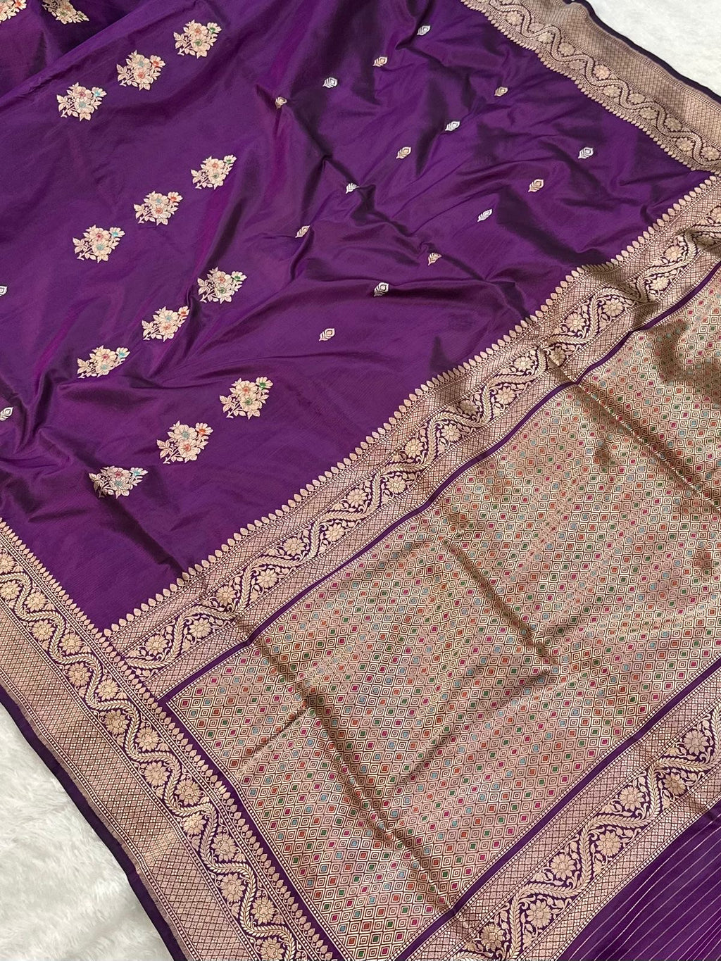 Purple Handwoven Pure katan kadua Banarasi Silk Saree