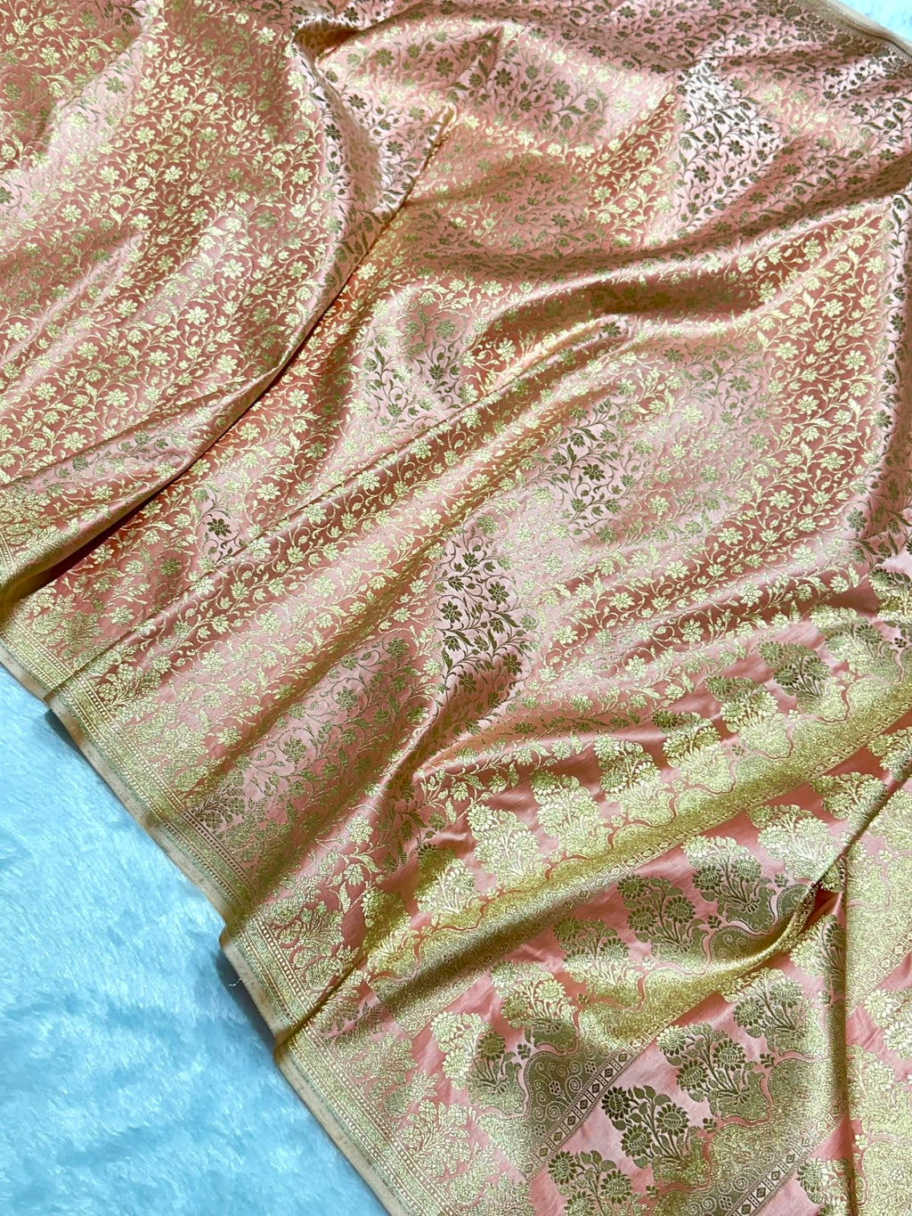 Mashru Banarasi Silk Saree in Beige Floral Brocade