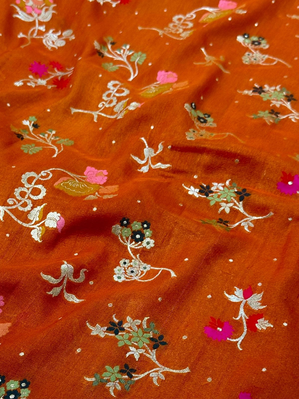 Pure Desi Tussar Fanta Orange Meenakari Jangla Pattern