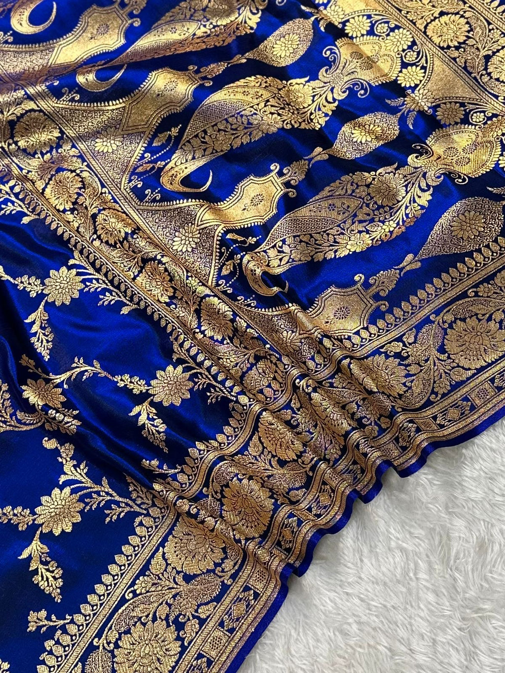 German Blue Sarin Silk Banarasi Saree