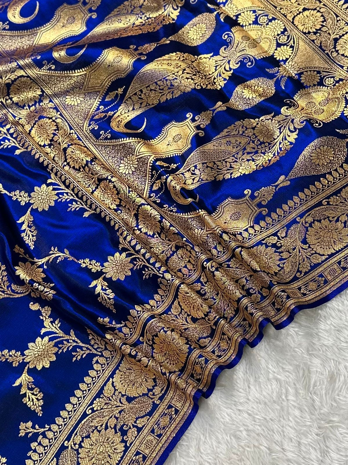 German Blue Sarin Silk Banarasi Saree