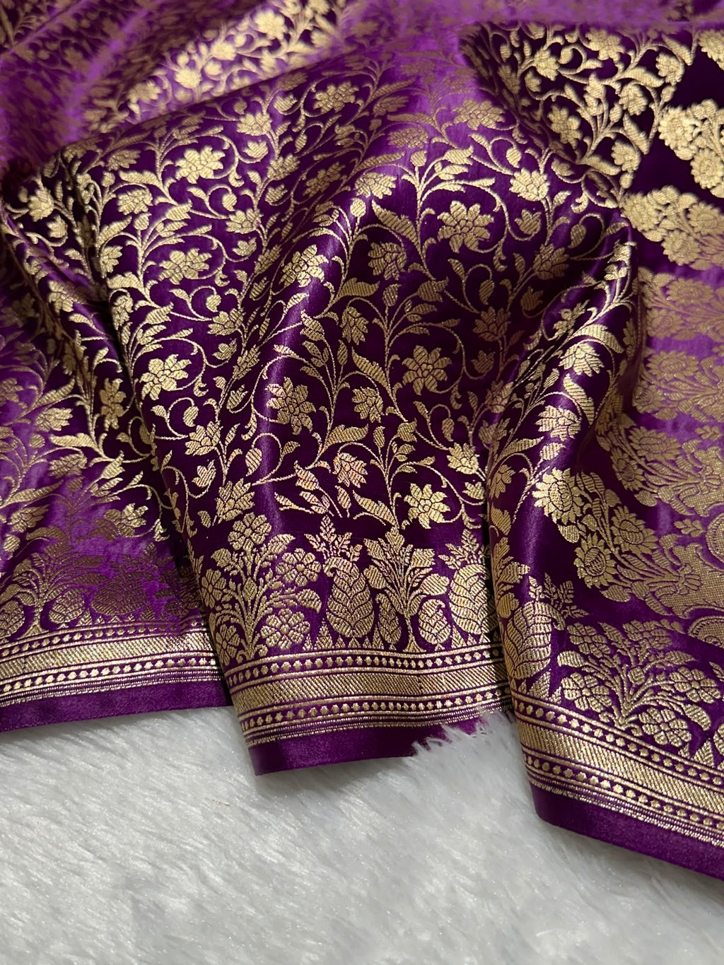 Mashru Banarasi Silk Saree in Purple Floral Brocade