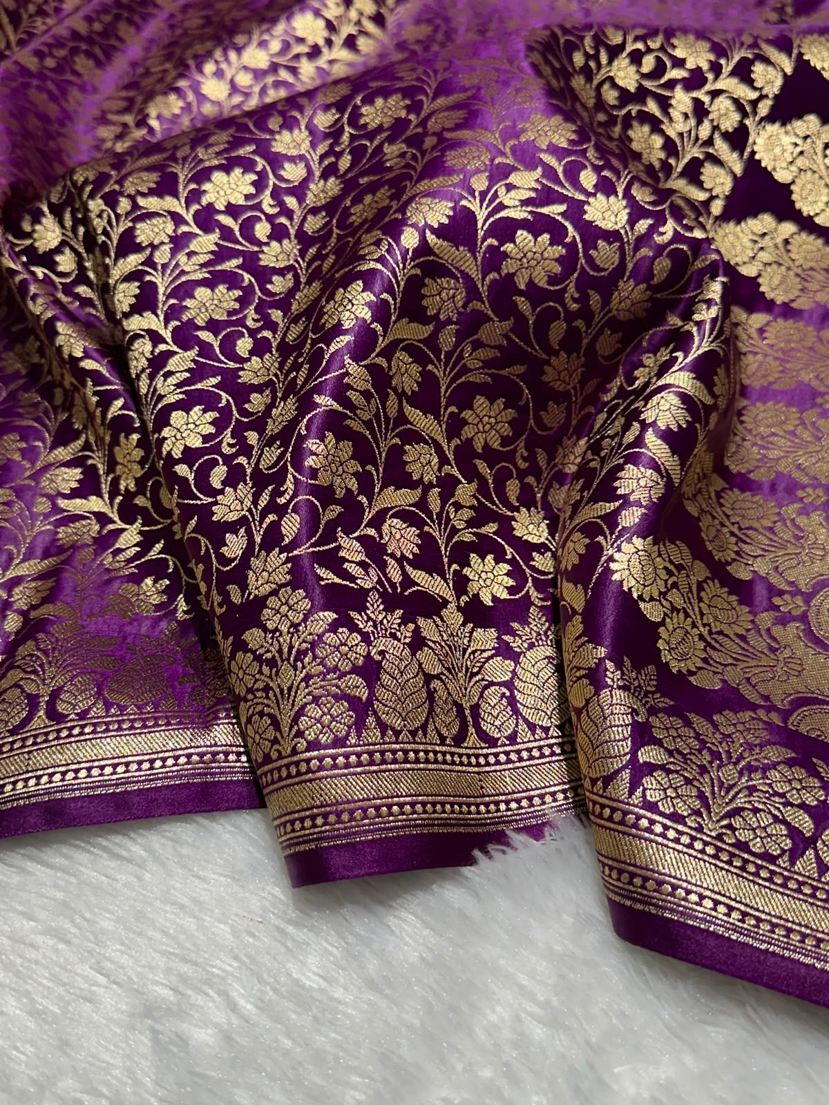 Mashru Banarasi Silk Saree in Purple Floral Brocade