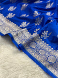 Royal Blue Mashru Silk Banarasi Saree Woven with Golden Zari