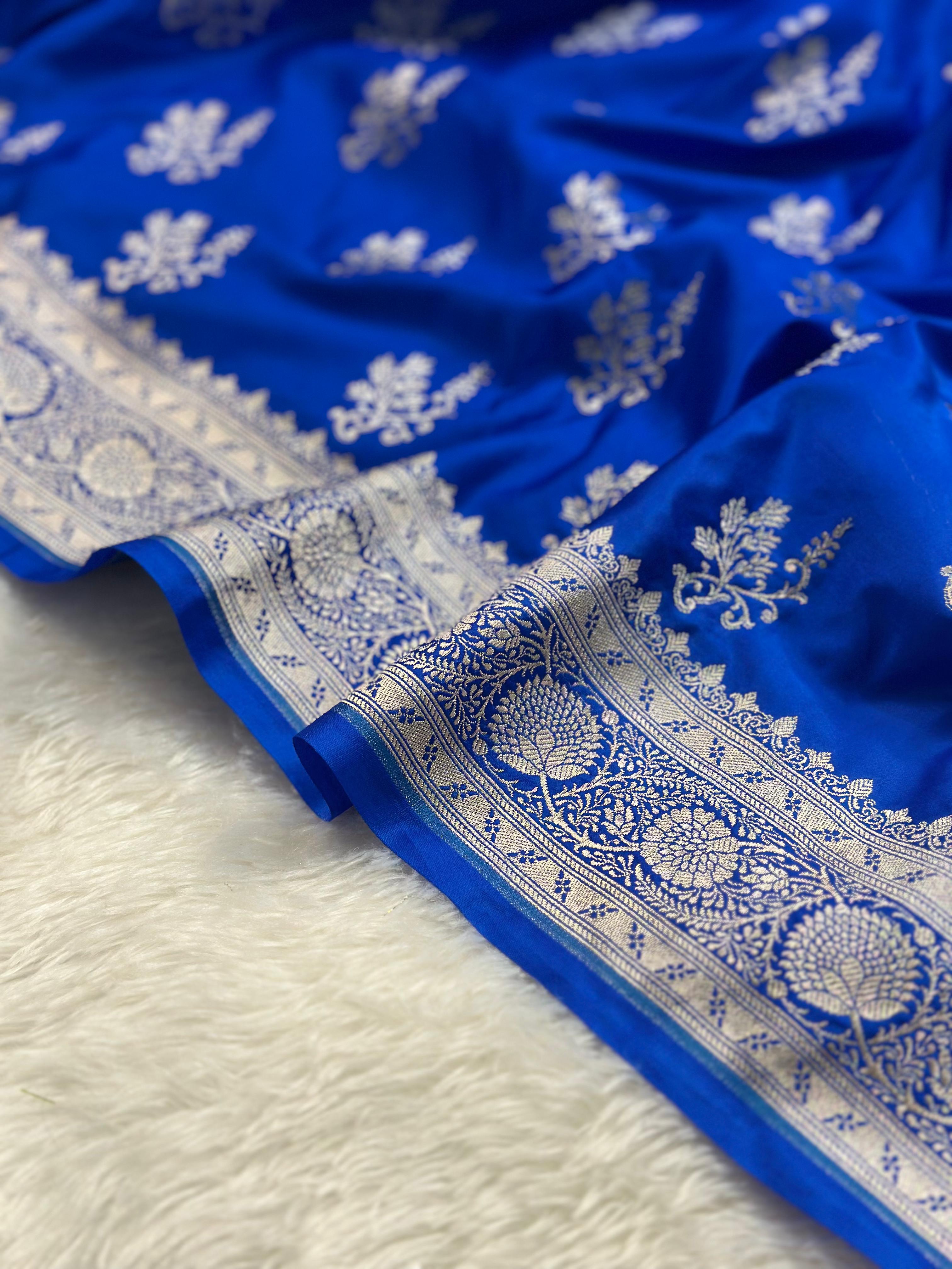 Royal Blue Mashru Silk Banarasi Saree Woven with Golden Zari