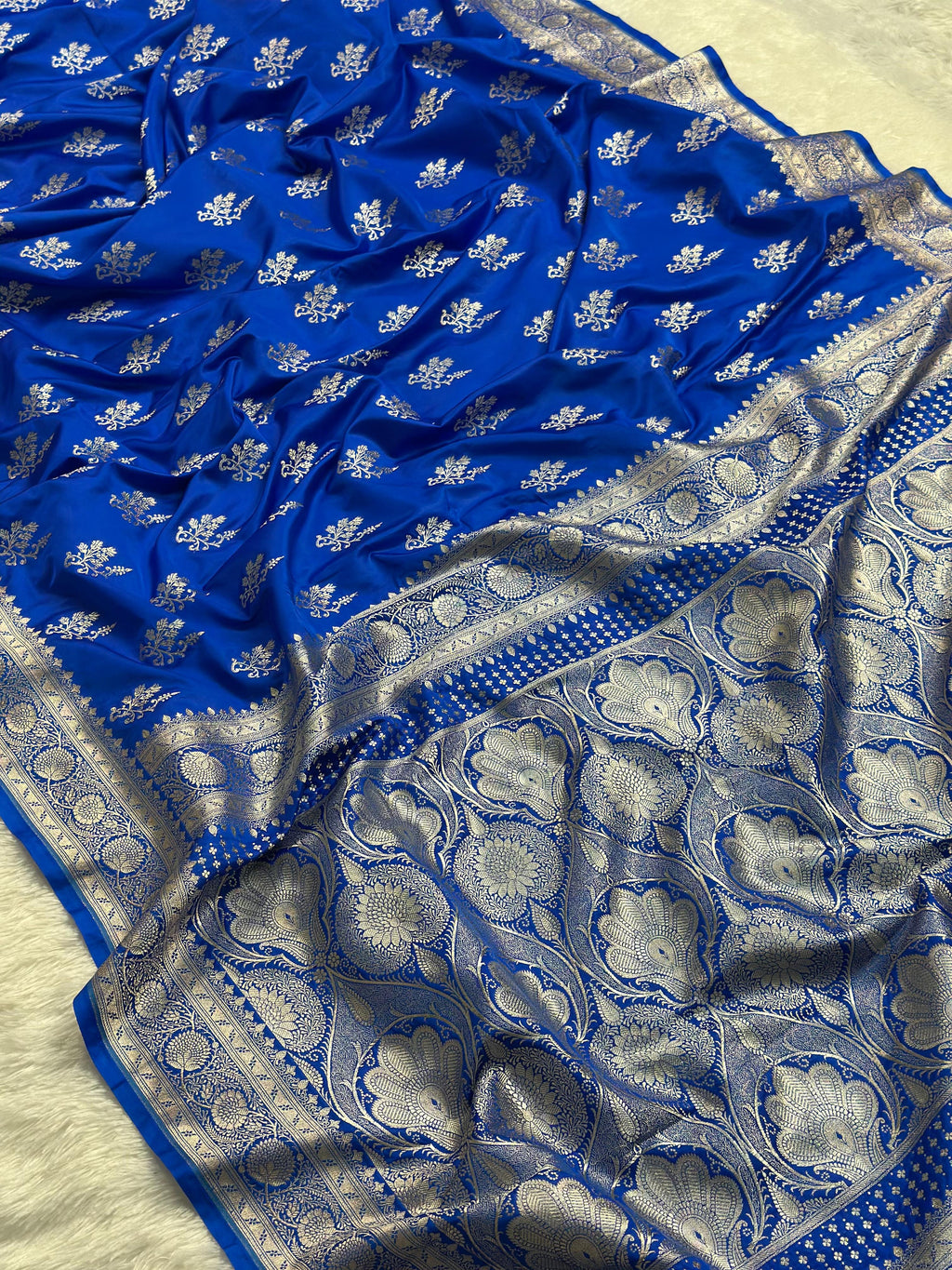 Royal Blue Mashru Silk Banarasi Saree Woven with Golden Zari