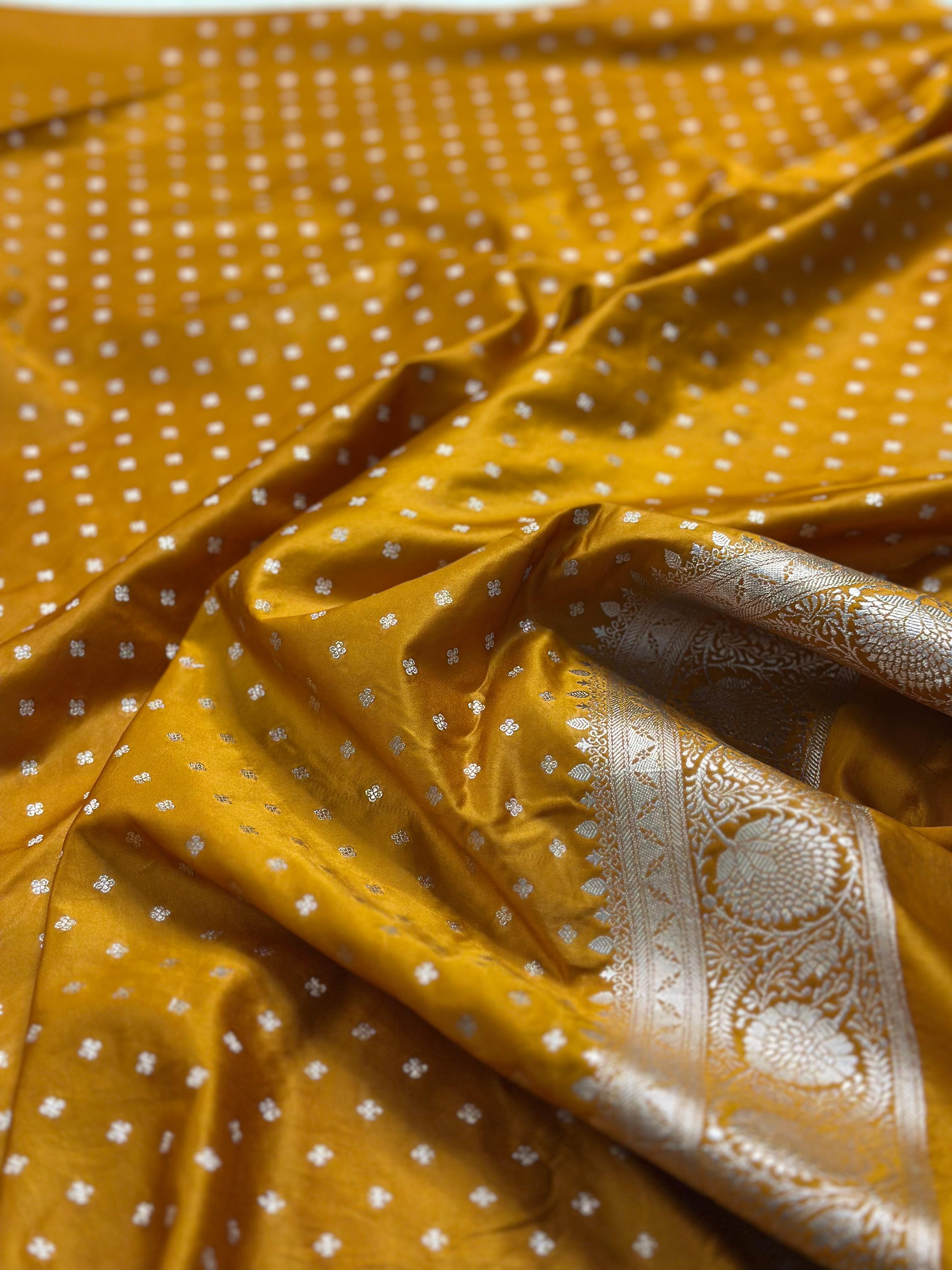 Yellow Mashru Silk Banarasi Saree Woven with Golden Zari