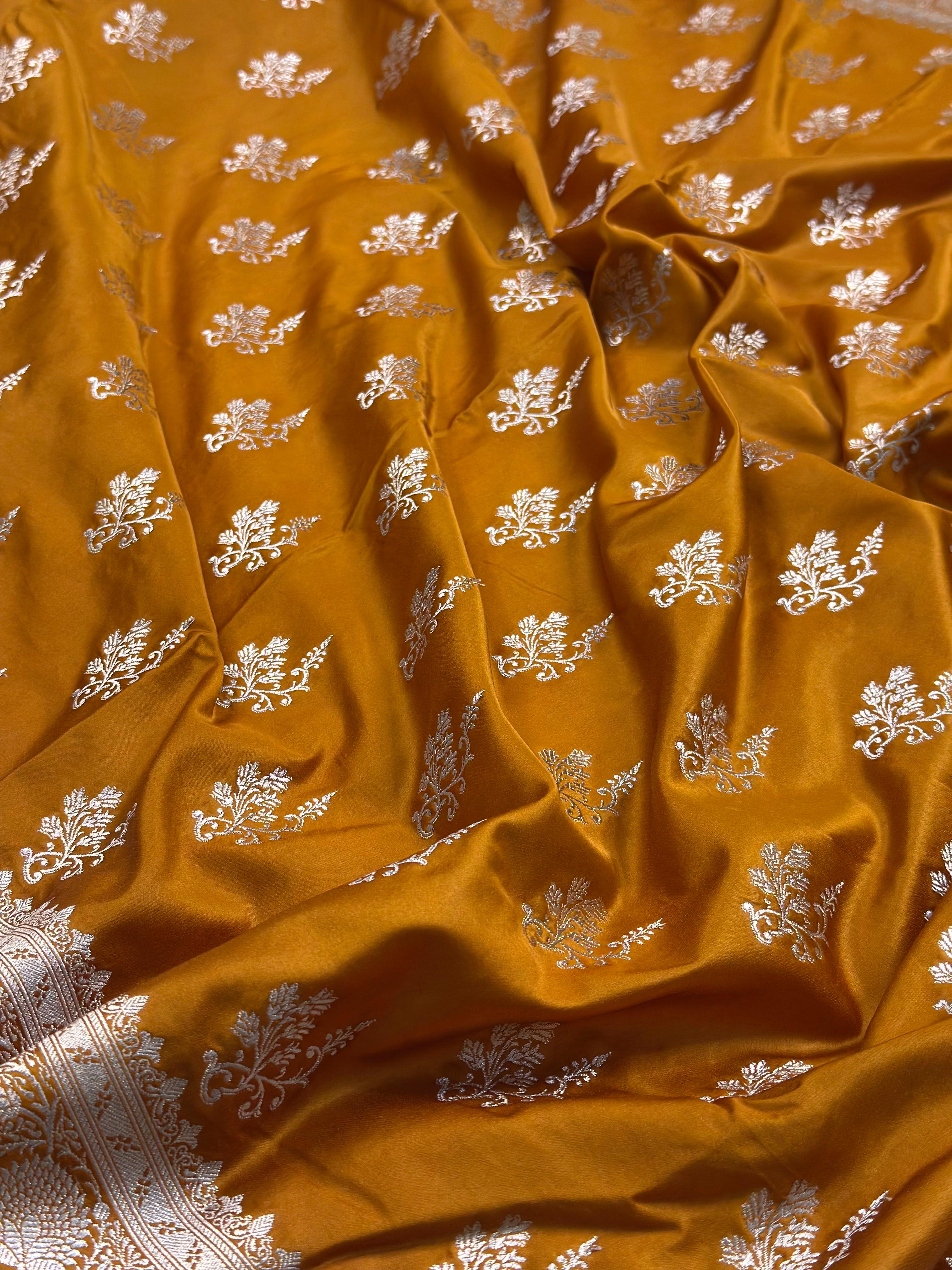Yellow Mashru Silk Banarasi Saree Woven with Golden Zari