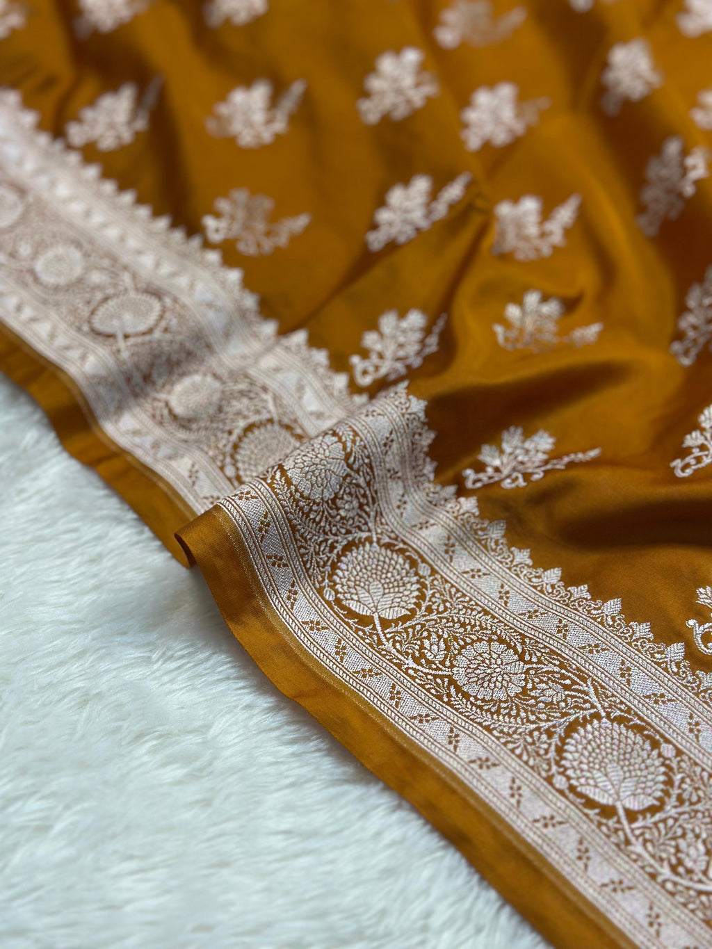 Yellow Mashru Silk Banarasi Saree Woven with Golden Zari