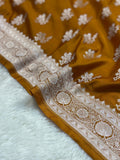 Yellow Mashru Silk Banarasi Saree Woven with Golden Zari