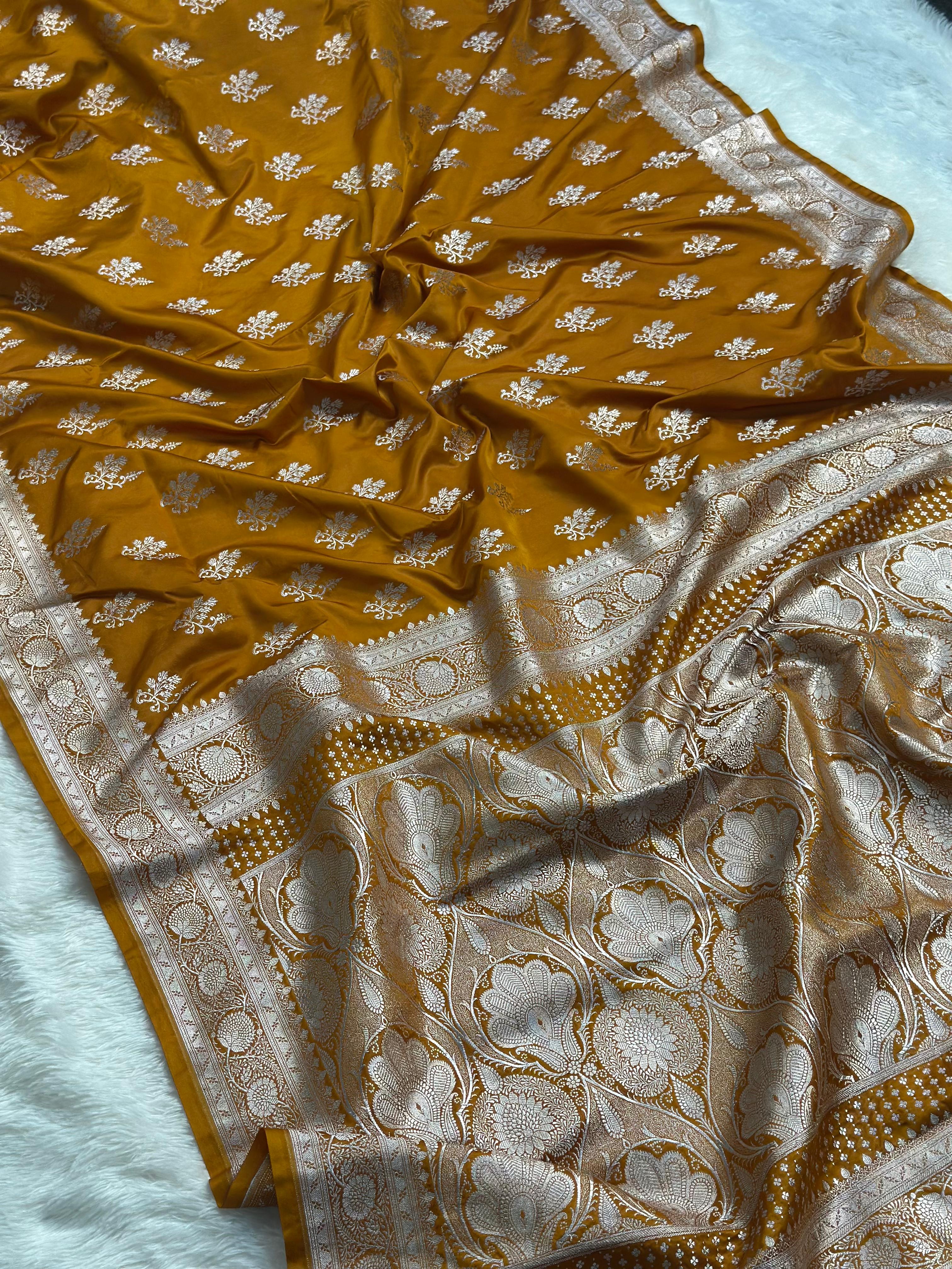 Yellow Mashru Silk Banarasi Saree Woven with Golden Zari