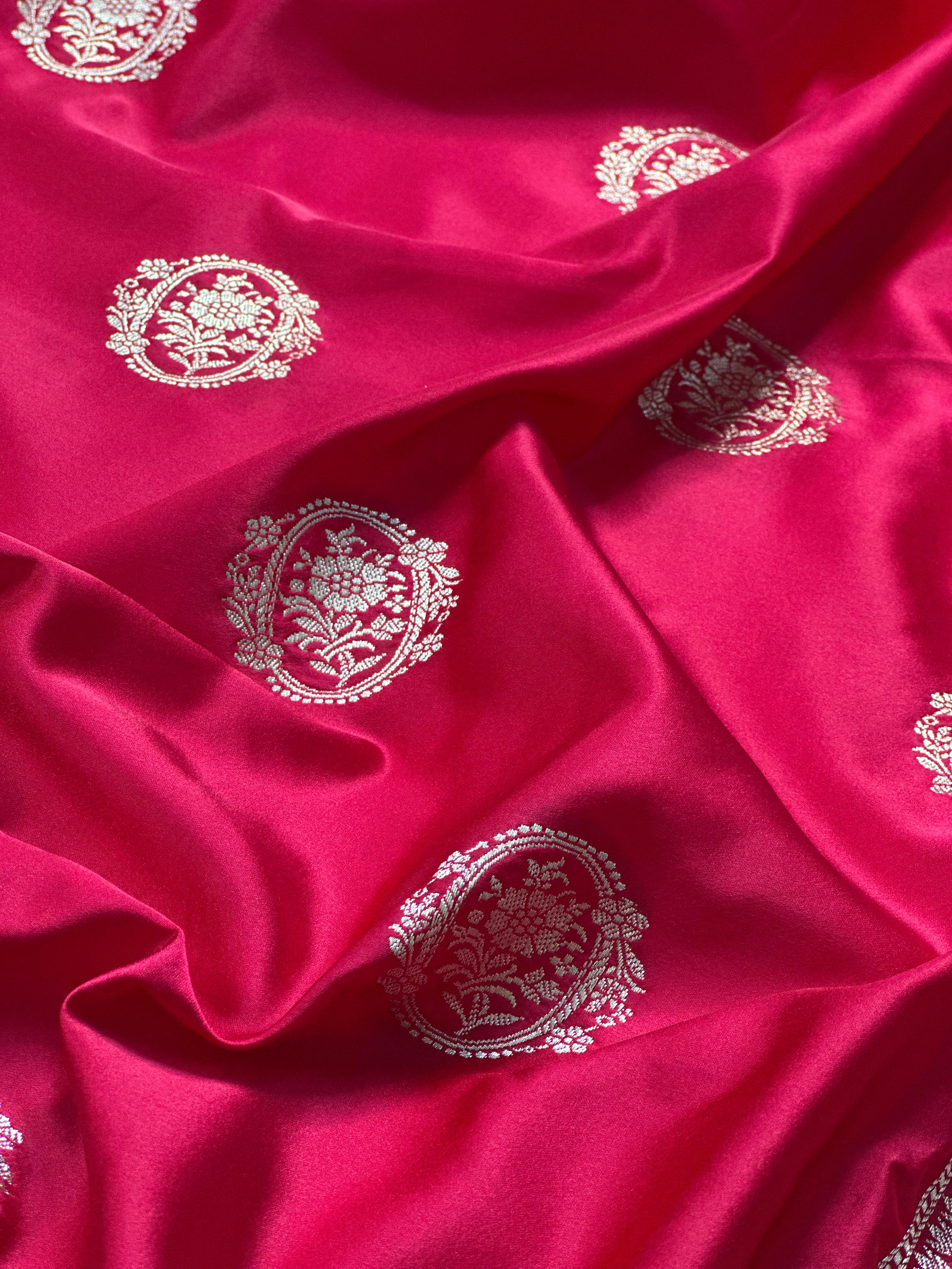 Rani Pink Mashru Silk Banarasi Saree Woven with Golden Zari
