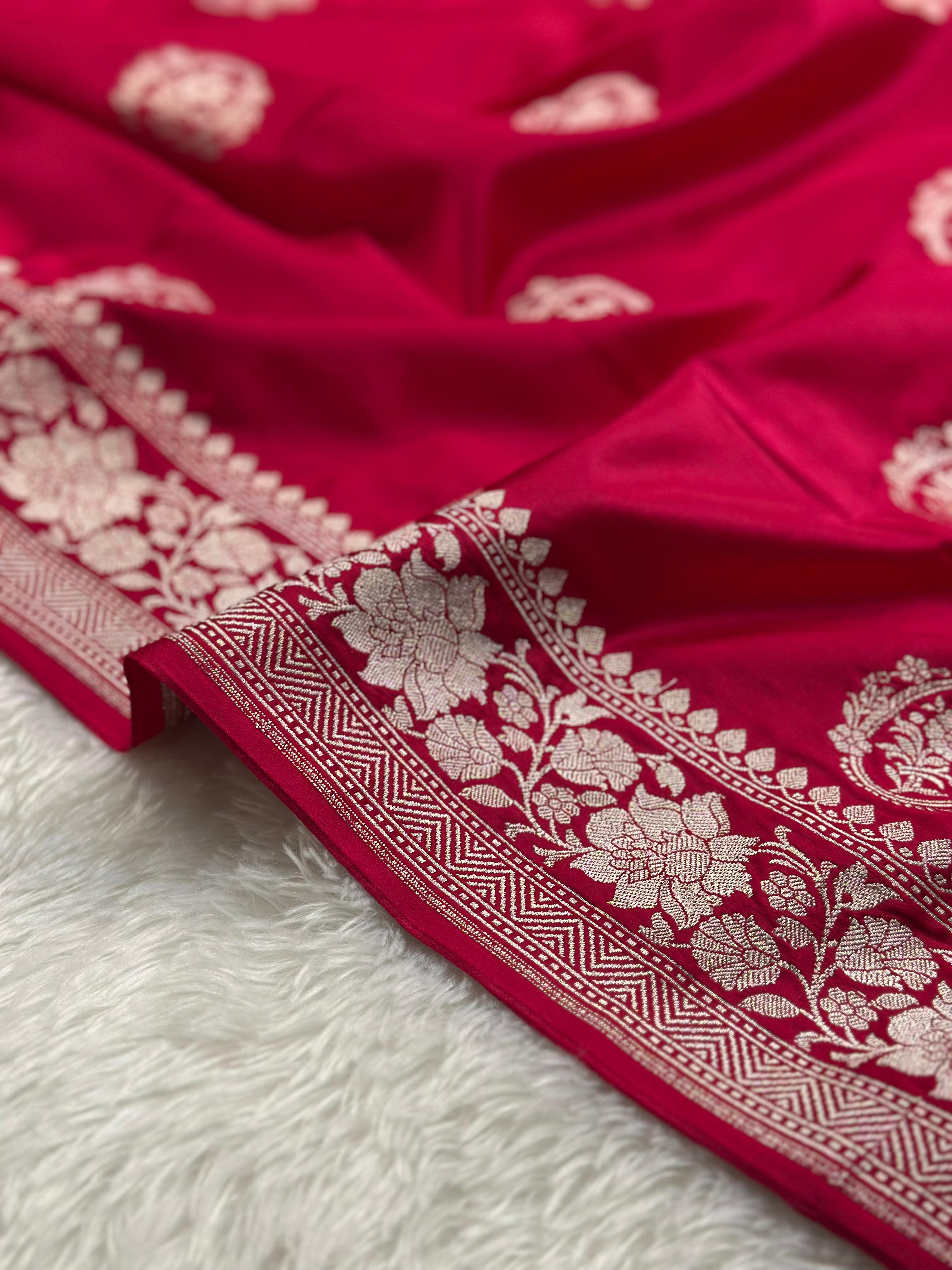 Rani Pink Mashru Silk Banarasi Saree Woven with Golden Zari