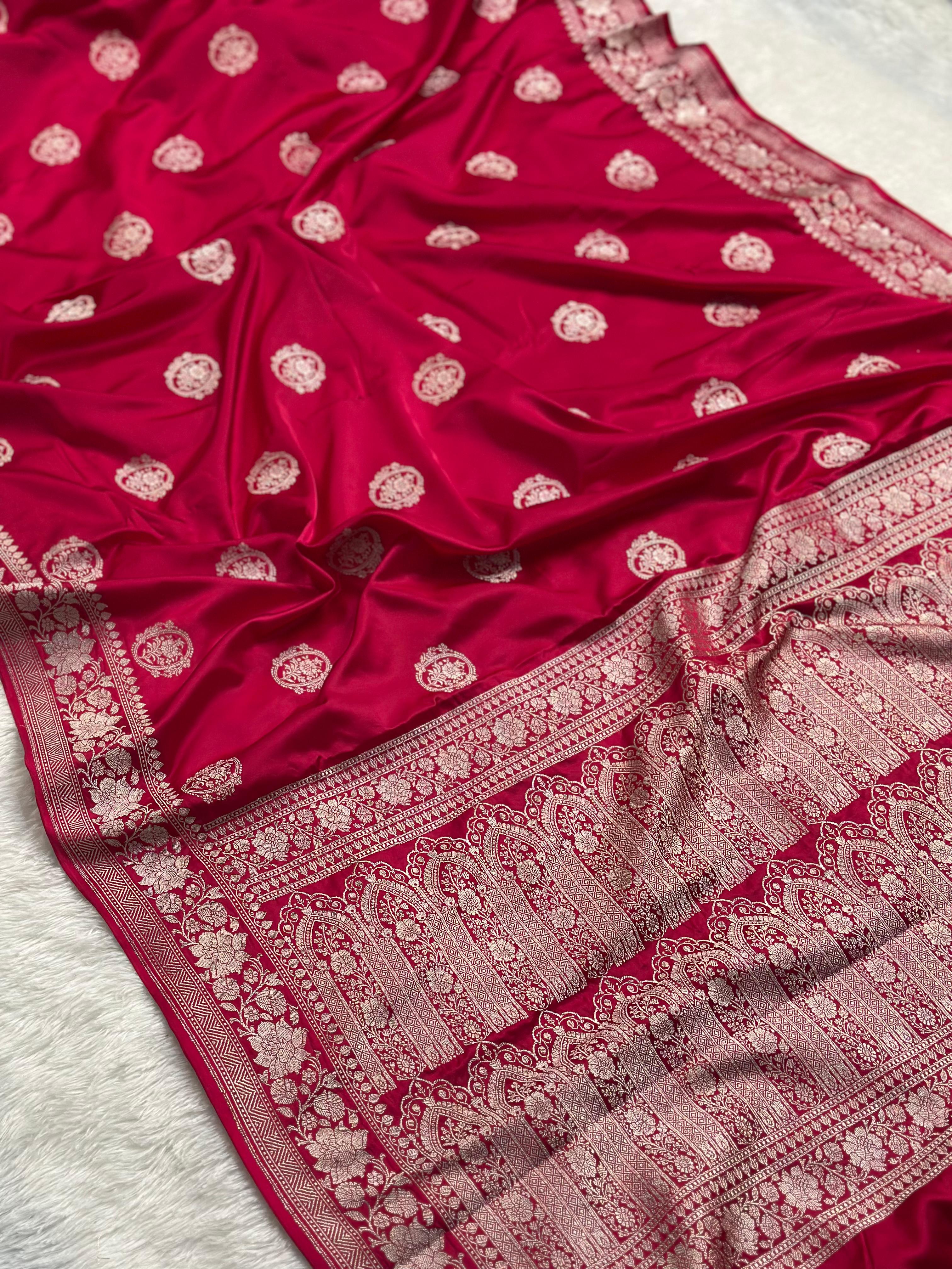 Rani Pink Mashru Silk Banarasi Saree Woven with Golden Zari