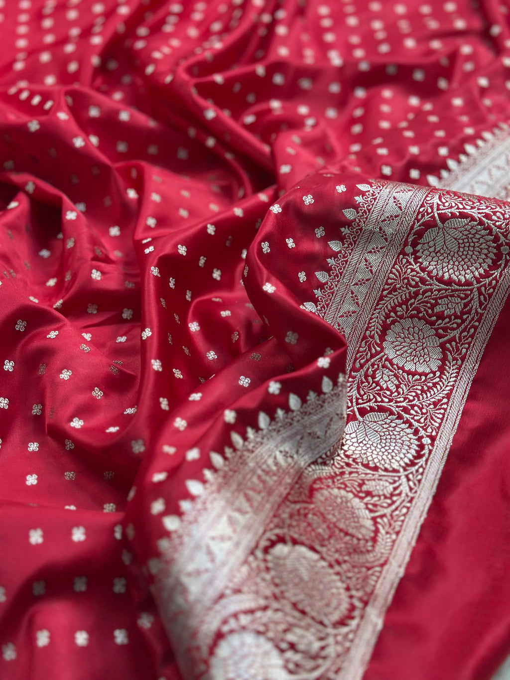 Red Mashru Silk Banarasi Saree Woven with Golden Zari